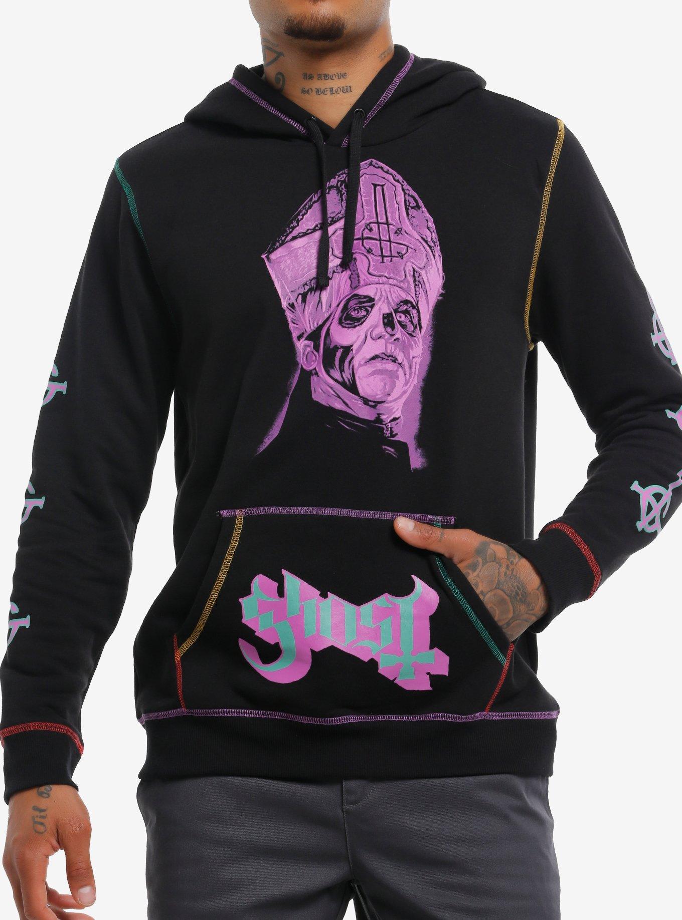 Ghost Papa Emeritus Multicolor Contrast Stitch Hoodie, BLACK, hi-res