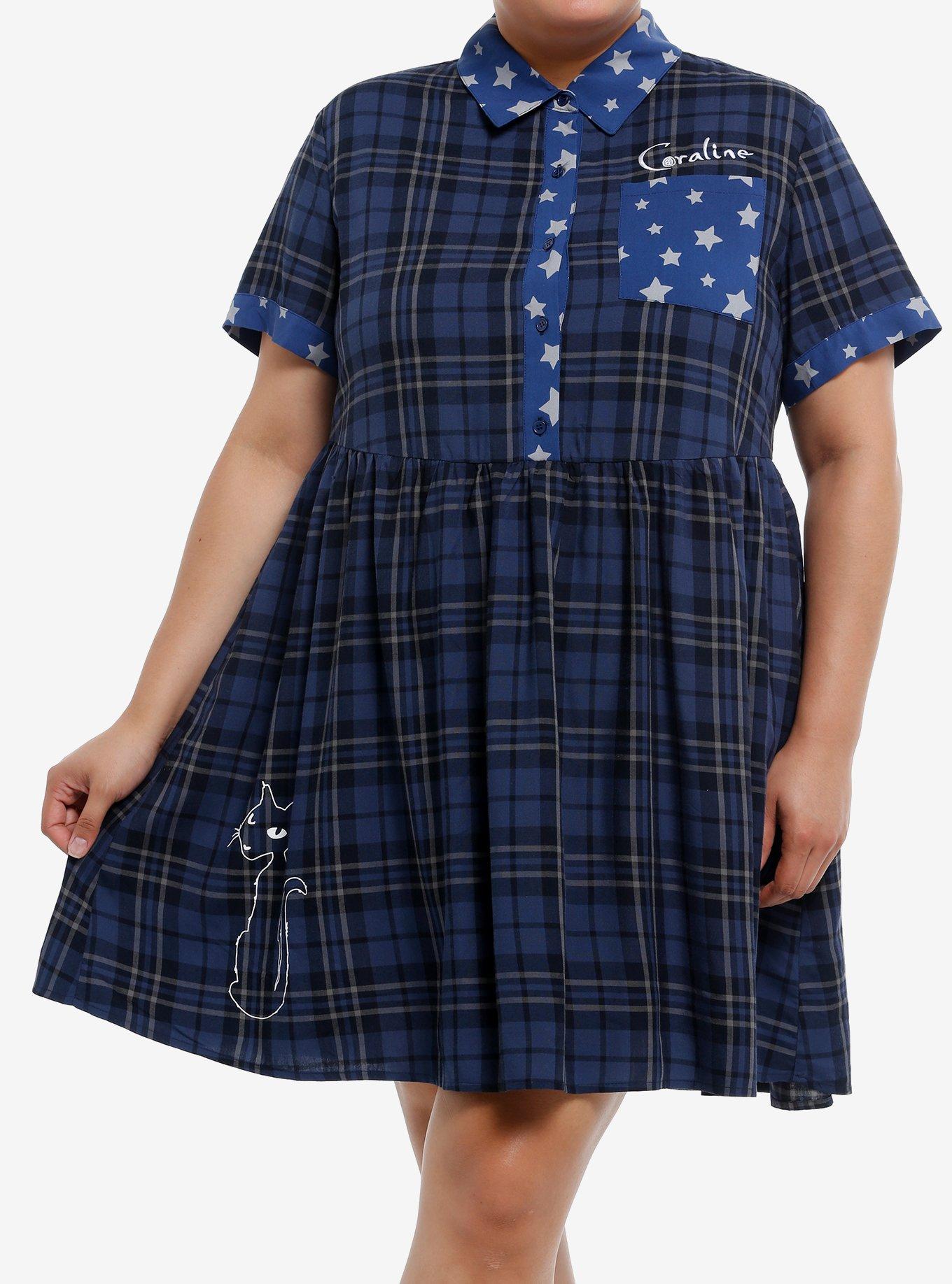 Coraline Plaid Star Babydoll Dress Plus Size, , hi-res