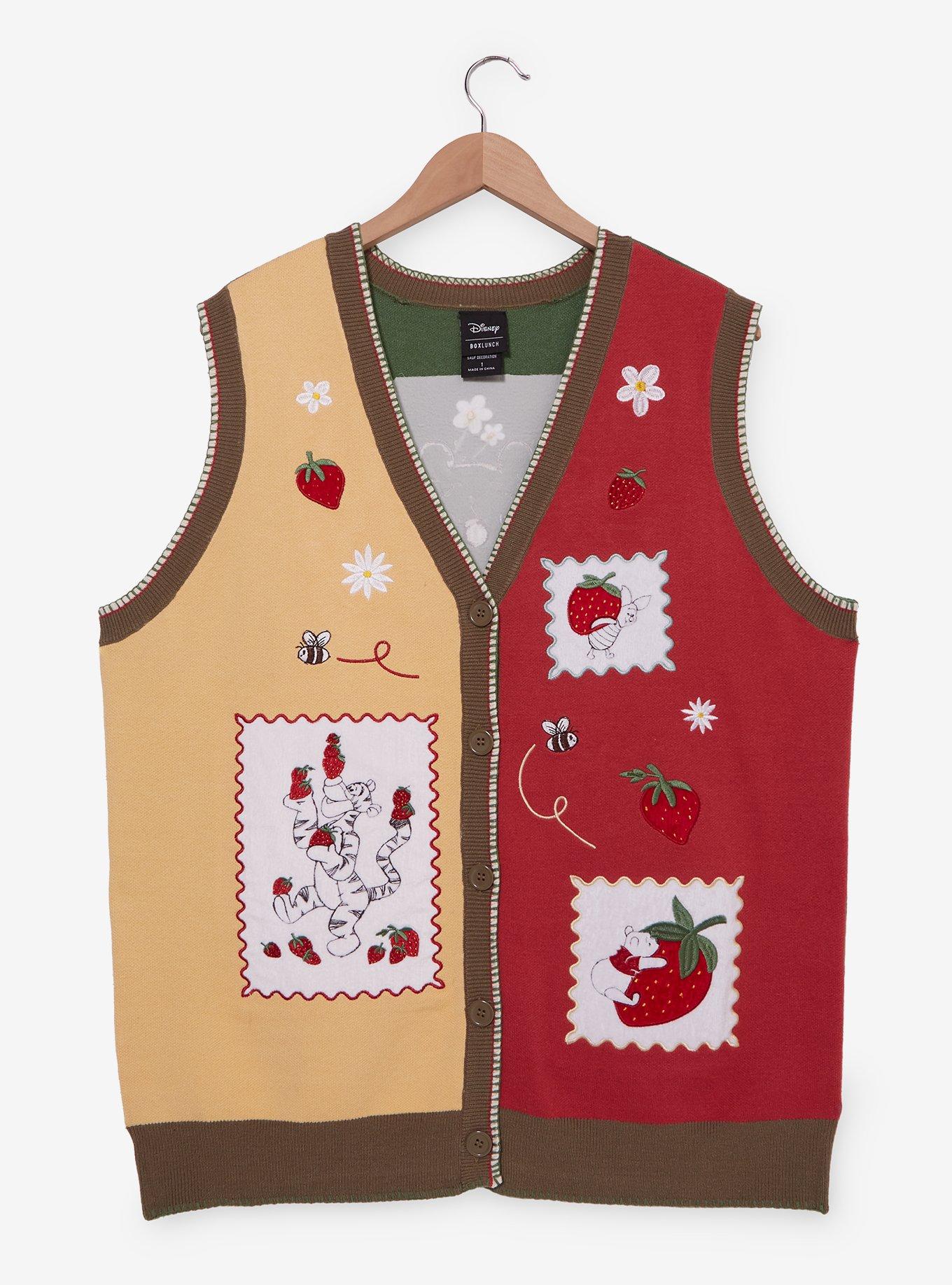 Disney Winnie The Pooh Strawberry Patchwork Sweater Vest Plus Size, , hi-res