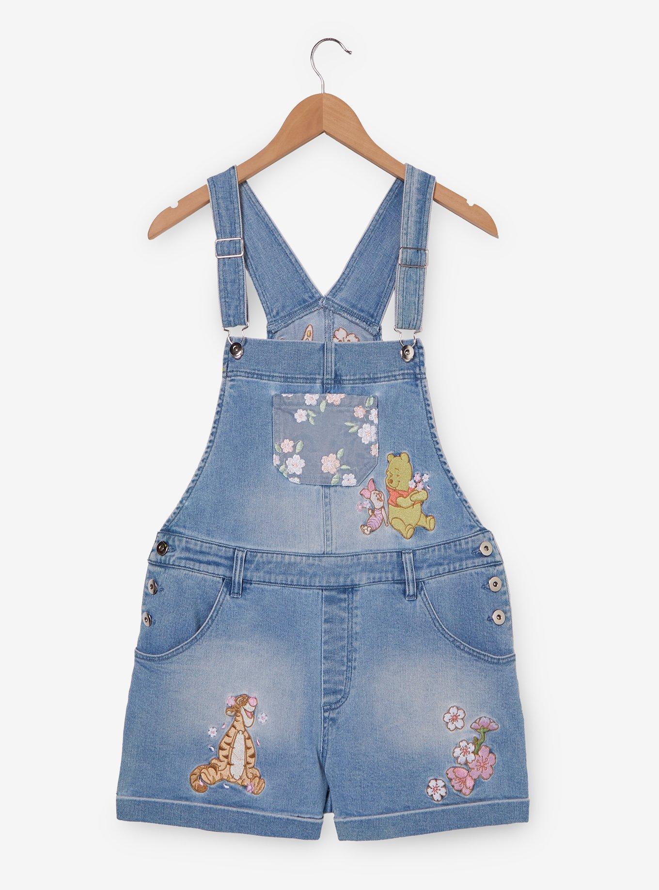 Disney Winnie The Pooh Floral Embroidered Short Overalls, , hi-res