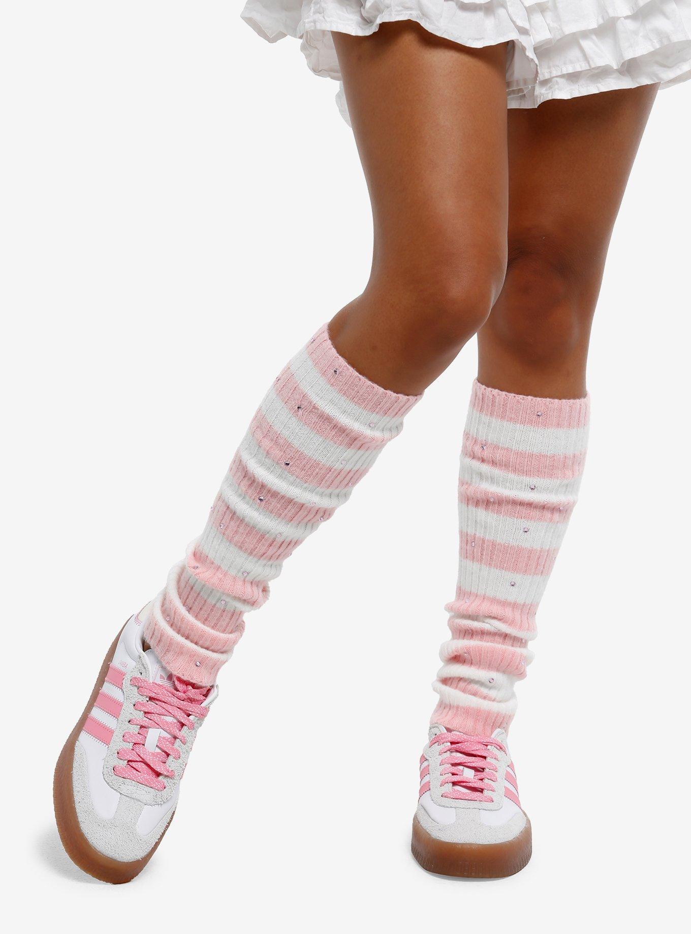 Pink & White Stripe Bling Leg Warmers, , hi-res