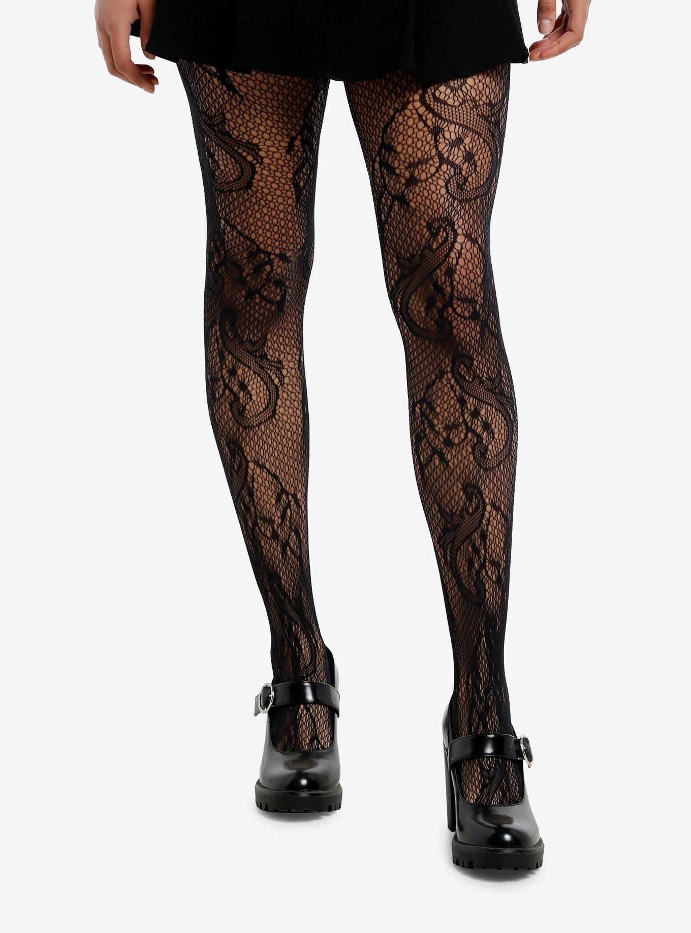 Black Vines Fishnet Tights, , hi-res