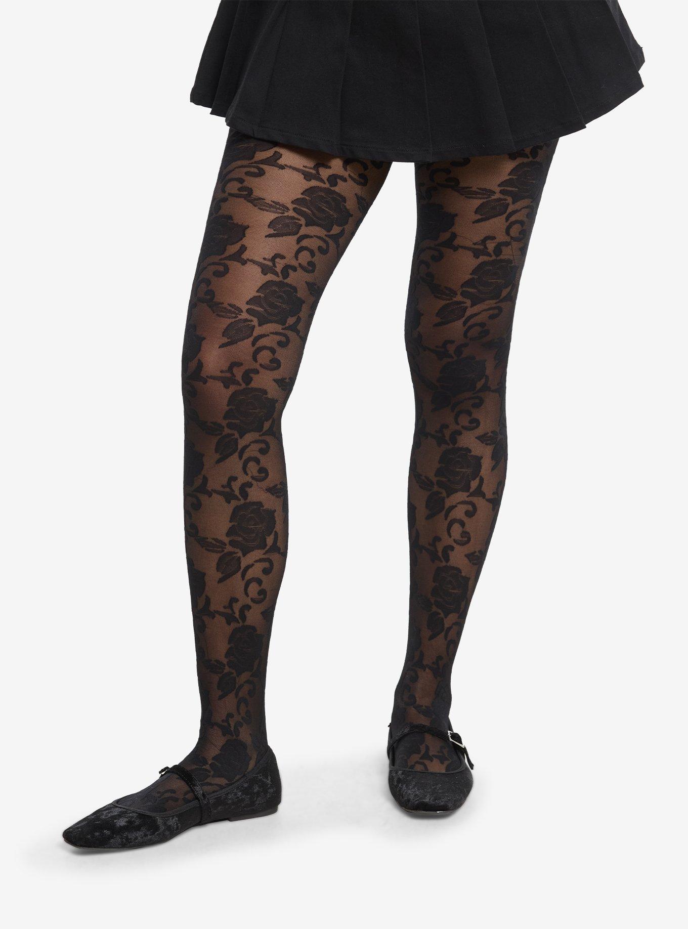 Black Rose Sheer Tights, , hi-res