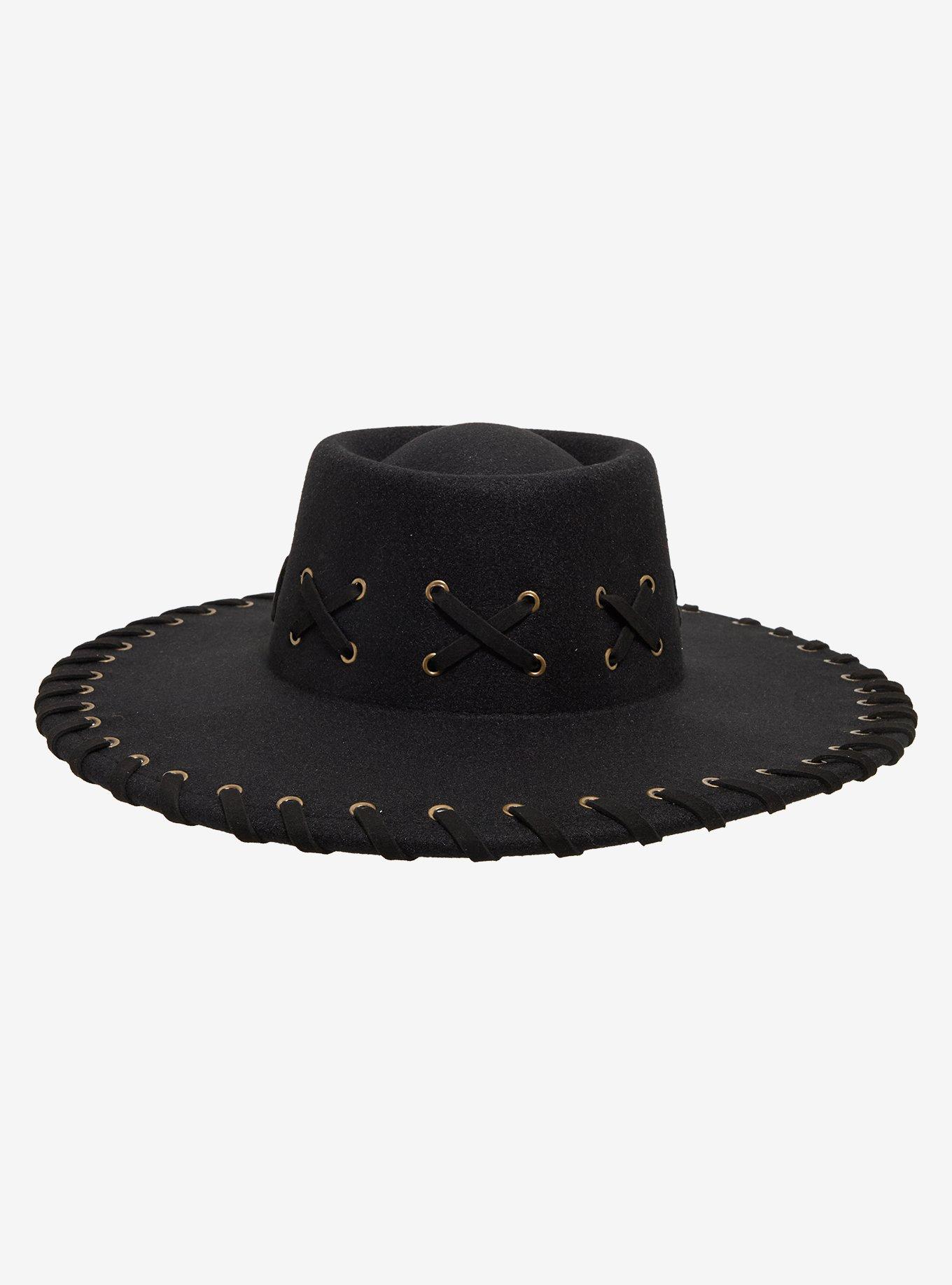 Cross Lace Grommet Wide Brim Hat, , hi-res