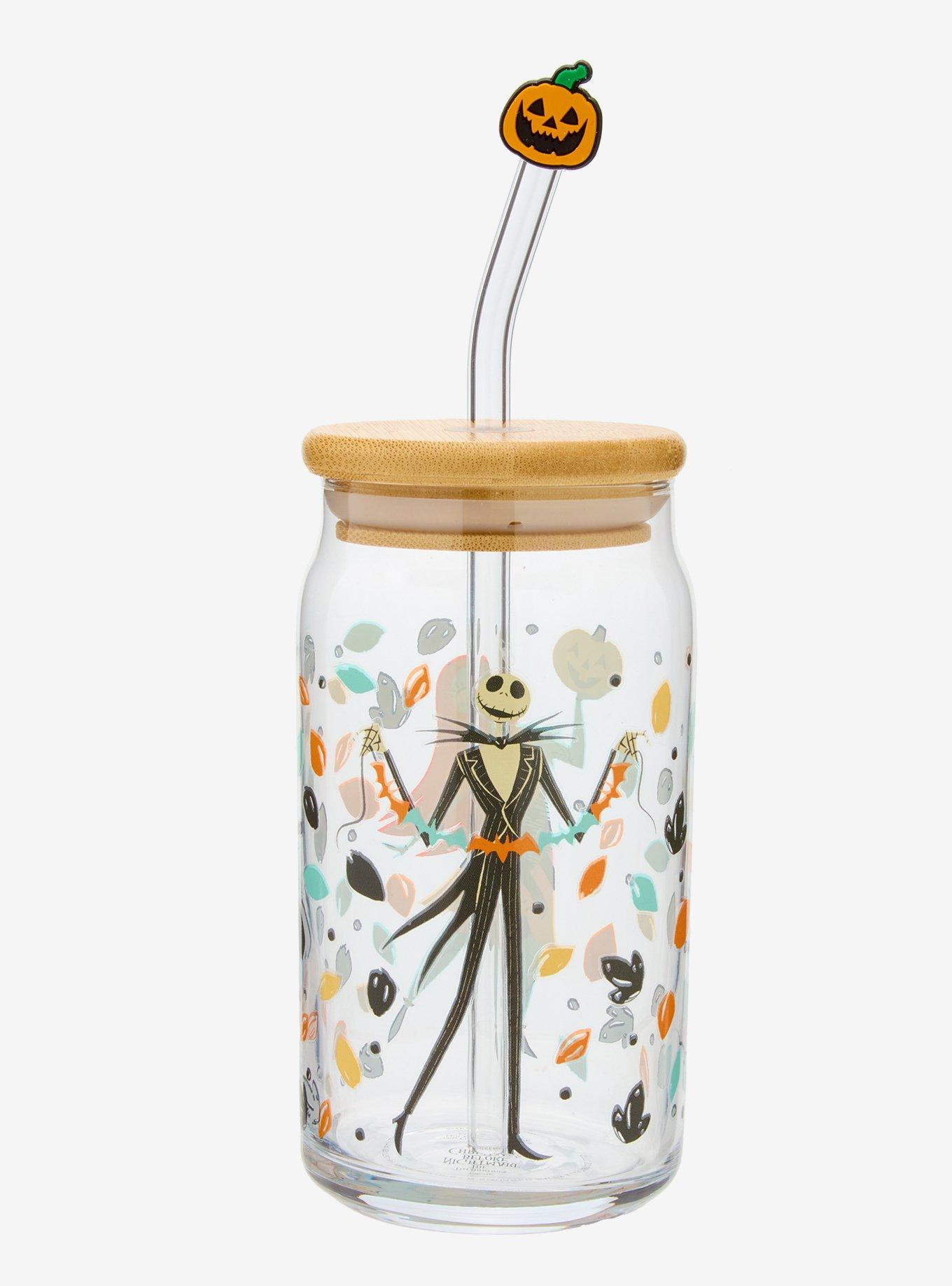 Disney The Nightmare Before Christmas Jack & Sally Halloween Decorations Glass Cup with Straw Charm, , hi-res