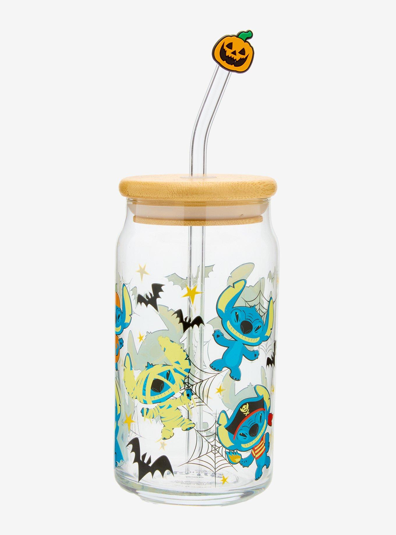 Disney Lilo & Stitch Costume Stitch Allover Print Glass Cup with Straw & Charm, , hi-res