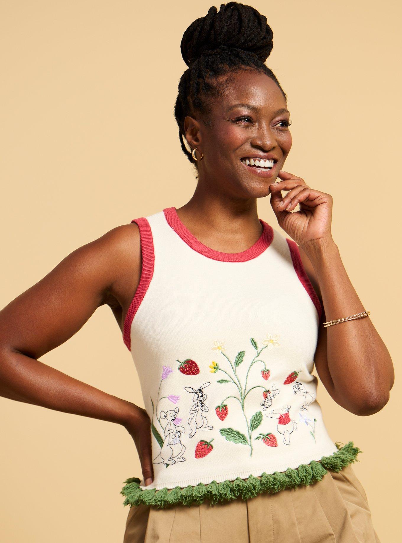 Disney Winnie The Pooh Floral Strawberry Crop Tank Top, , hi-res
