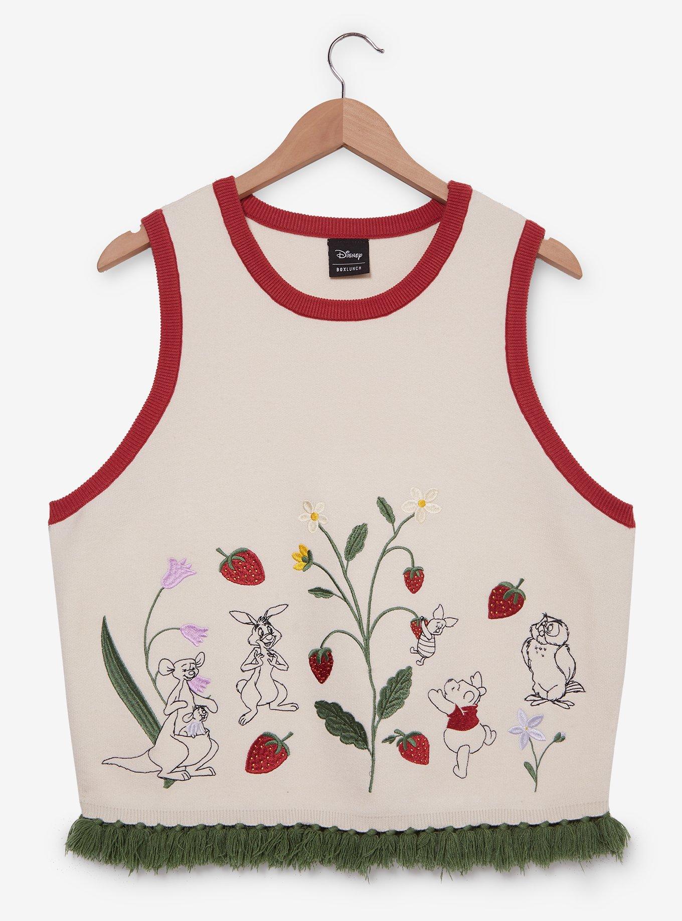 Disney Winnie The Pooh Floral Strawberry Crop Tank Top Plus Size, , hi-res