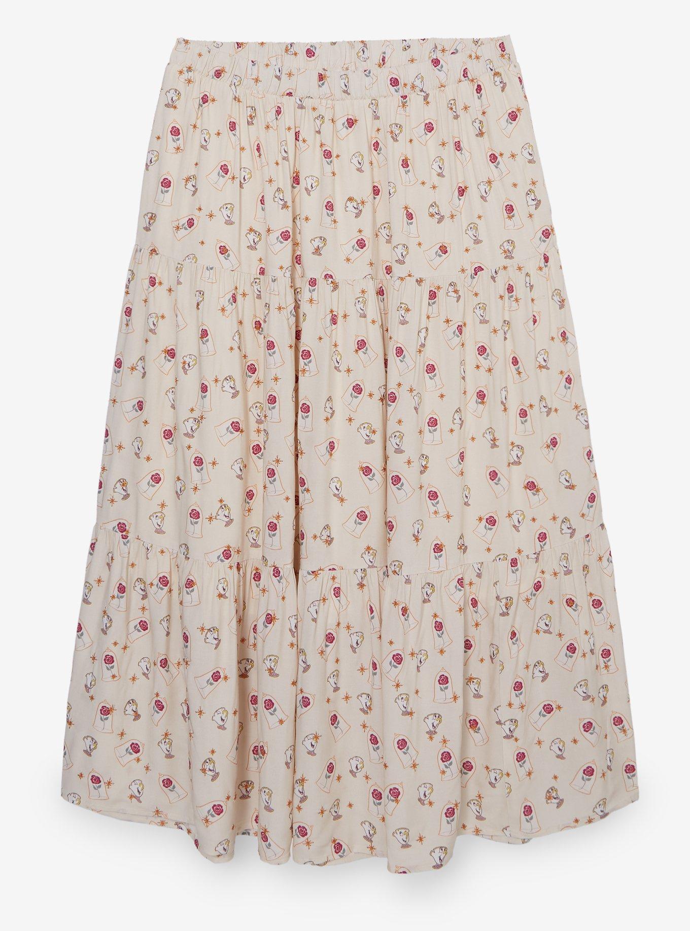 Disney Beauty And The Beast Chip & Roses Allover Print Maxi Skirt Plus Size, , hi-res