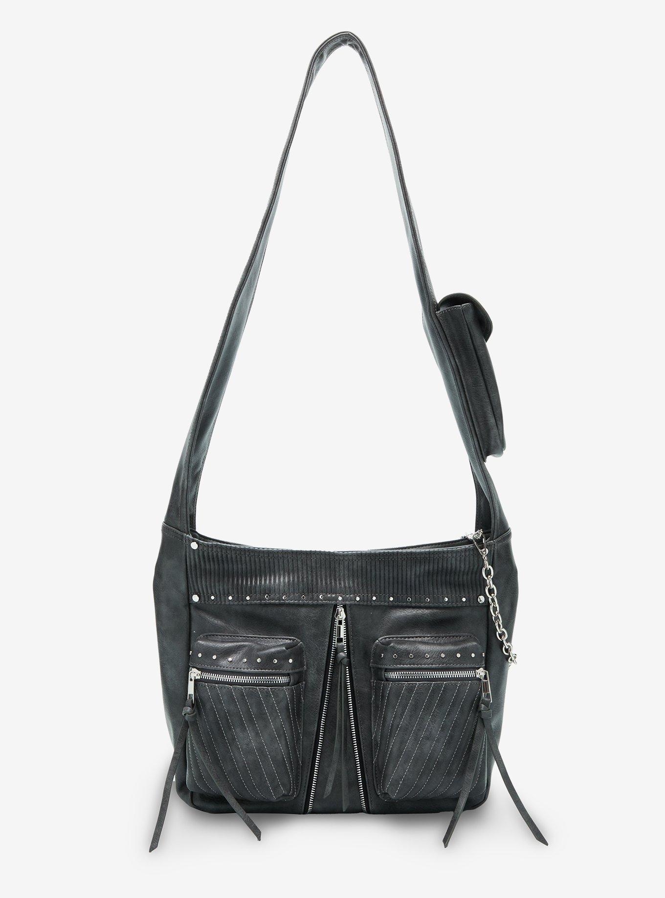 Social Collision Multi-Chain Faux Leather Moto Hobo Bag, , hi-res