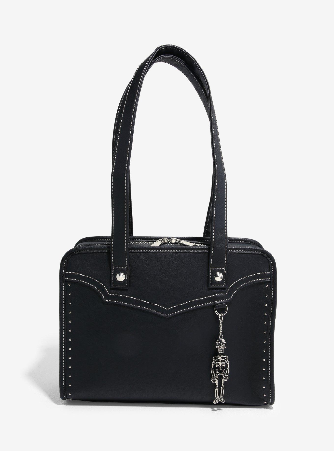 Social Collision Black Skeleton Charm Briefcase Shoulder Bag, , hi-res