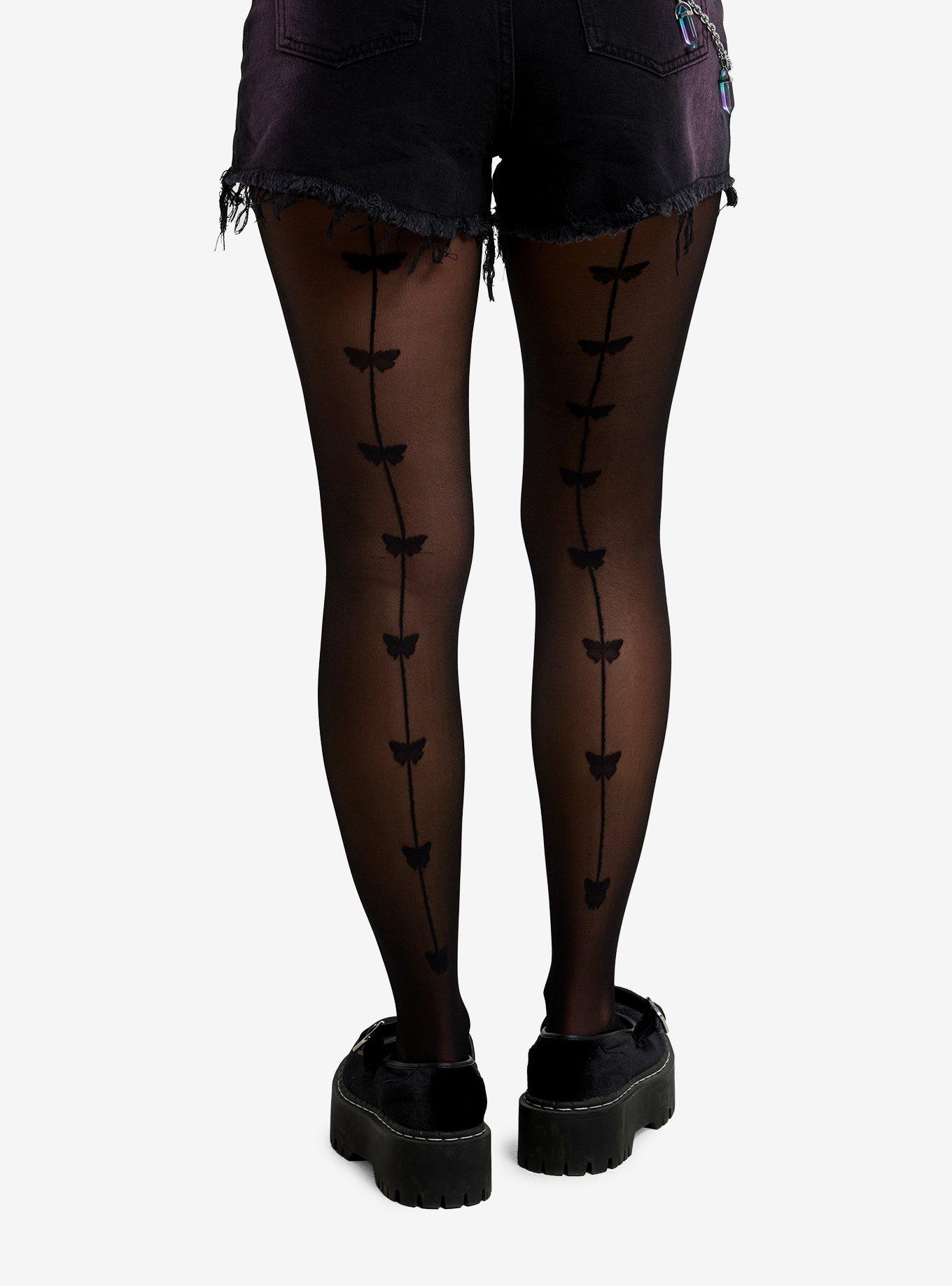 Black Butterfly Back Seam Sheer Tights, , hi-res