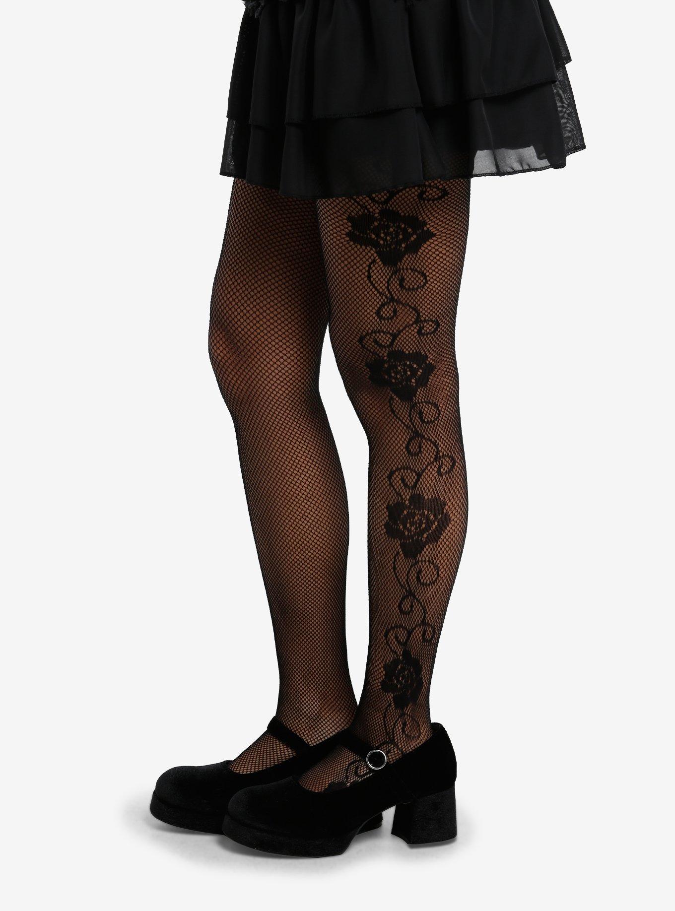 Black Roses Fishnet Tights, , hi-res