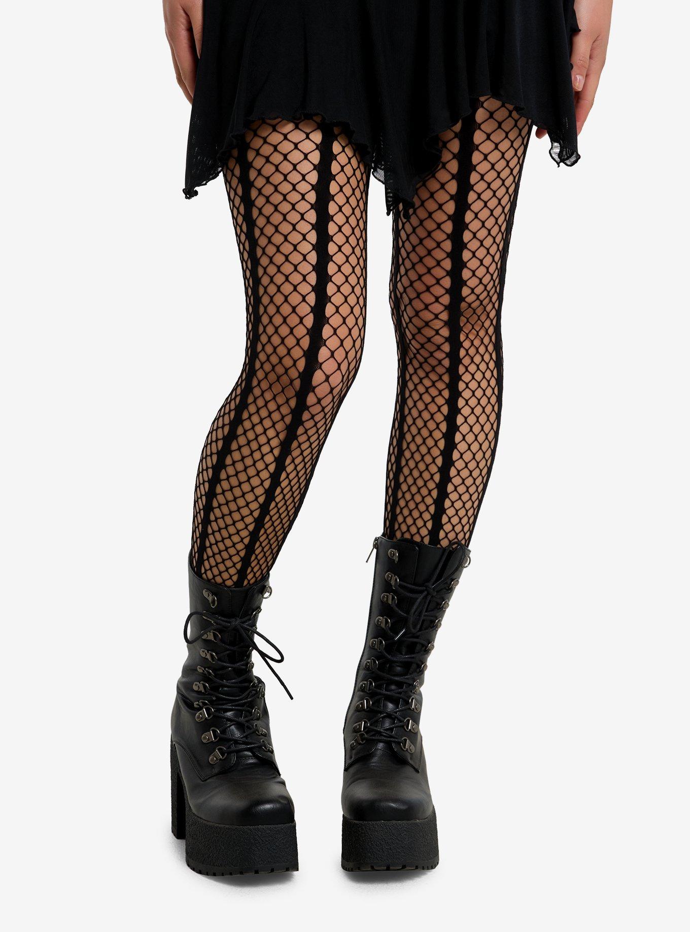 Black Stripe Fishnet Tights, , hi-res