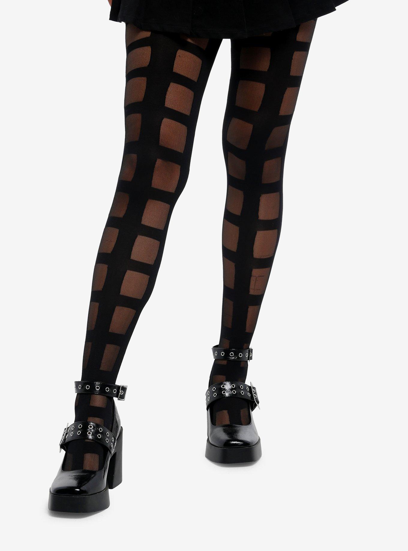Black Cage Sheer Tights, , hi-res