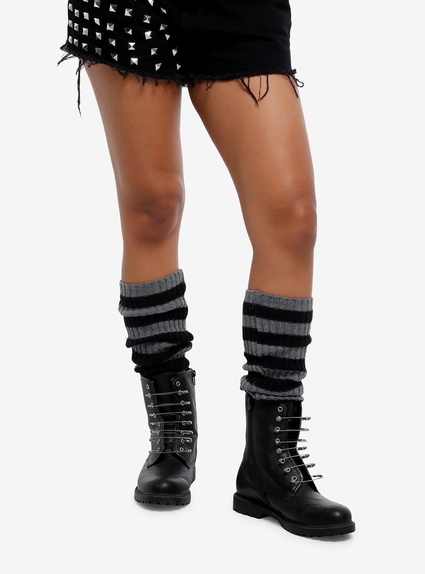 Black & Grey Stripe Slouch Knee-High Socks, , hi-res