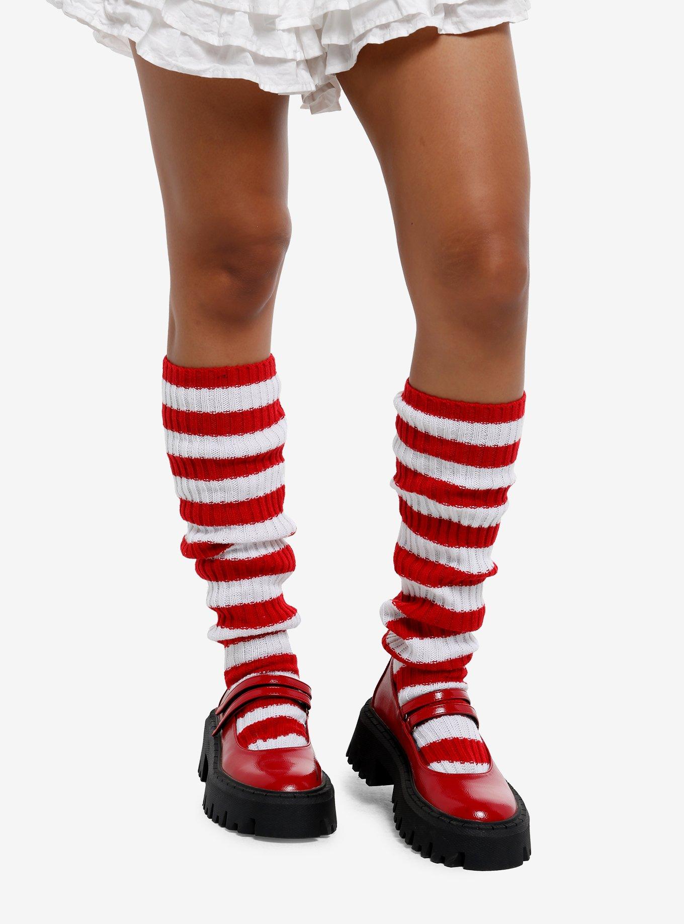 Red & White Stripe Slouch Knee-High Socks, , hi-res