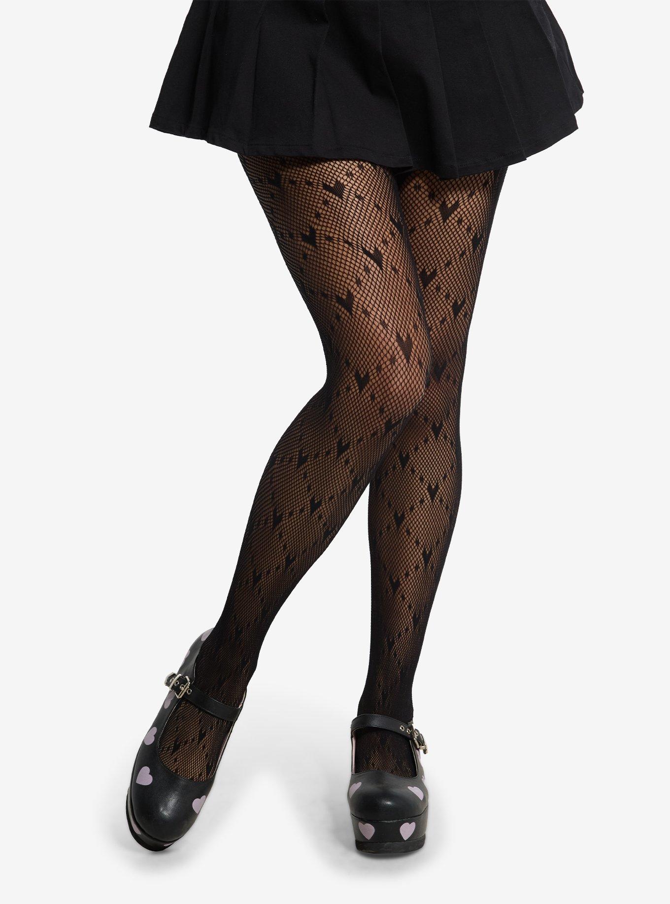 Black Heart Diamond Fishnet Tights, , hi-res