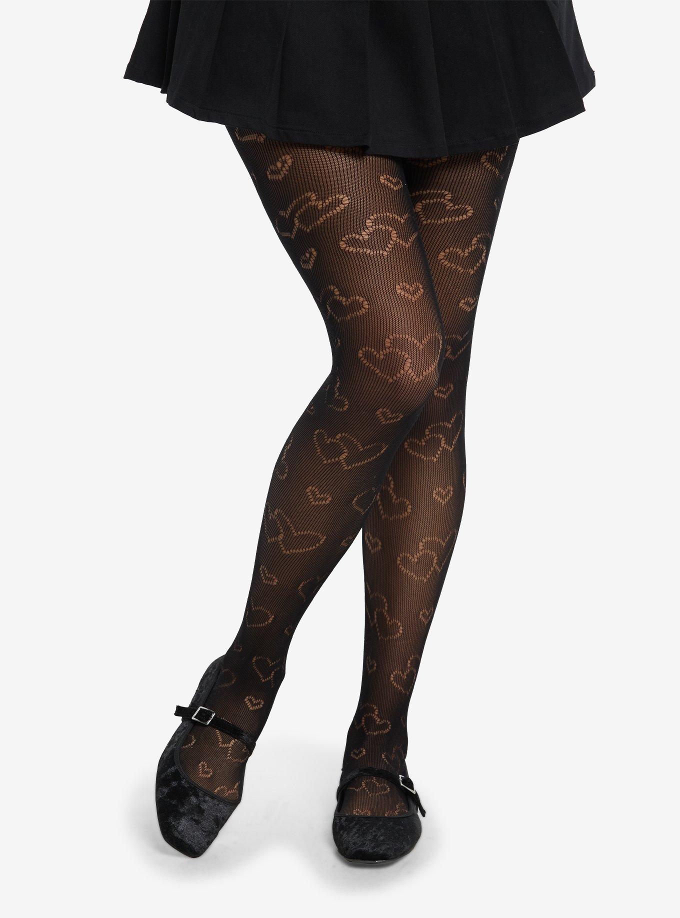 Black Heart Fishnet Tights, , hi-res