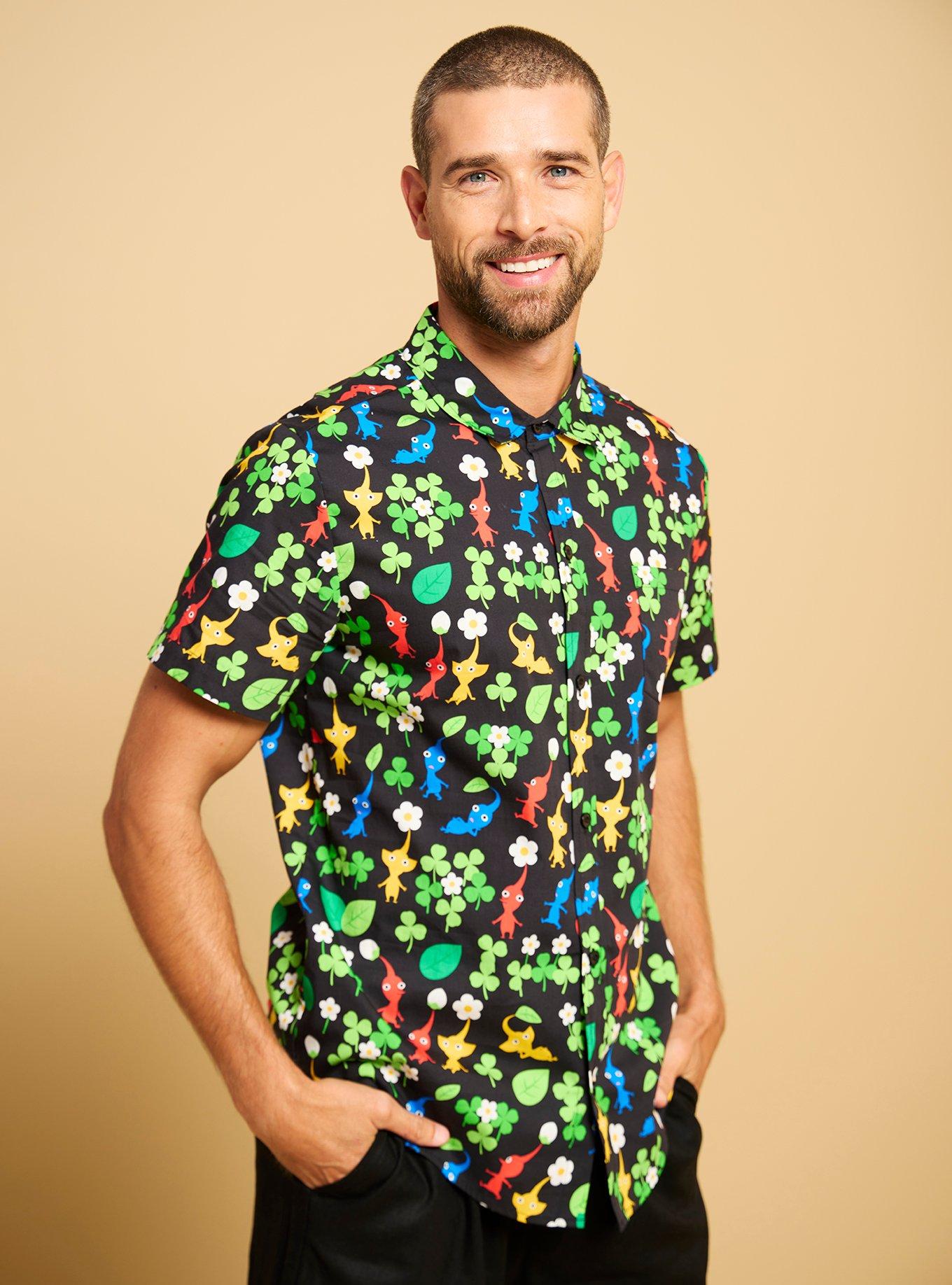 Pikmin Clovers Allover Print Woven Button-Up, , hi-res
