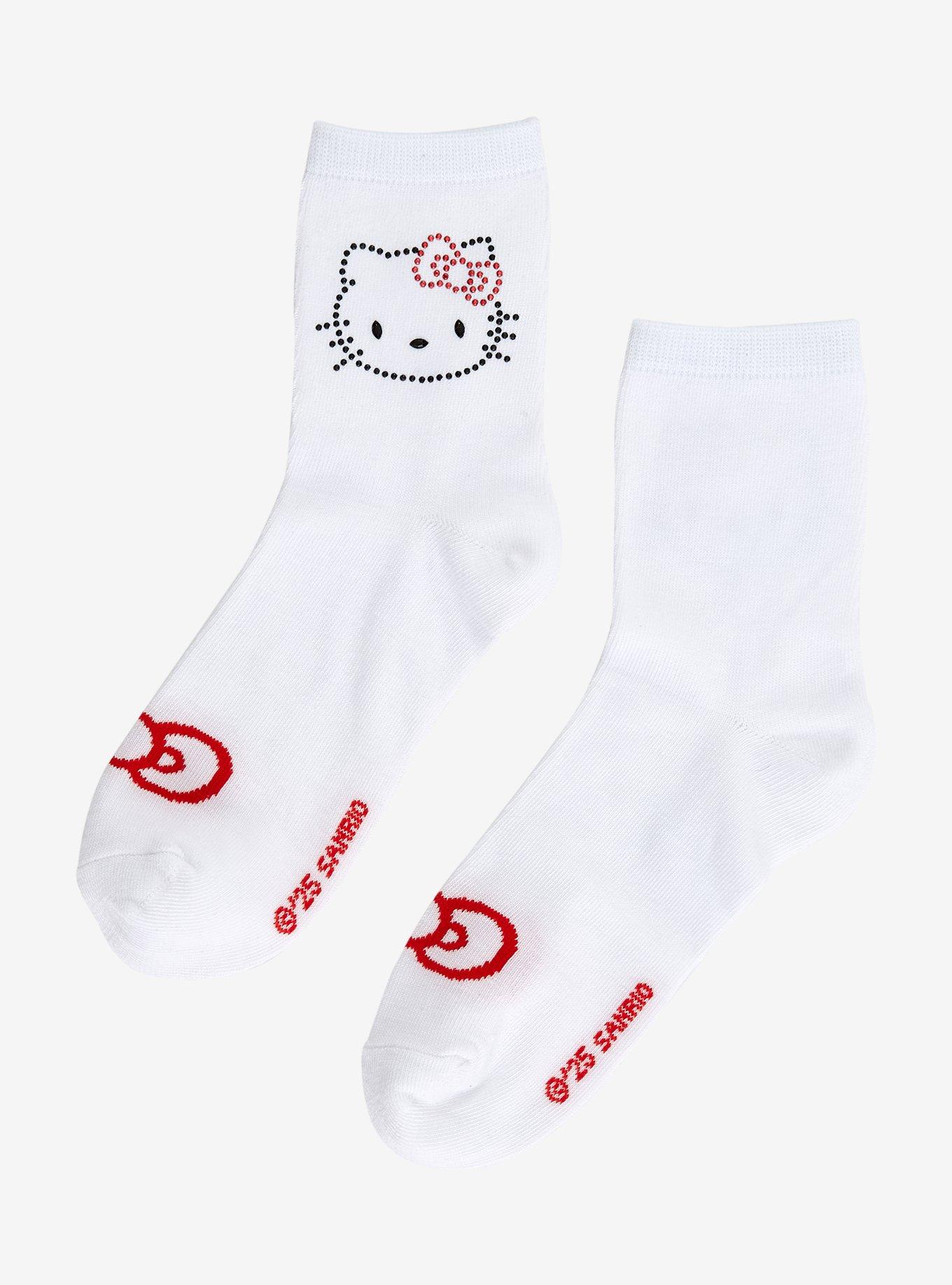 Hello Kitty Face Rhinestone Crew Socks, , hi-res