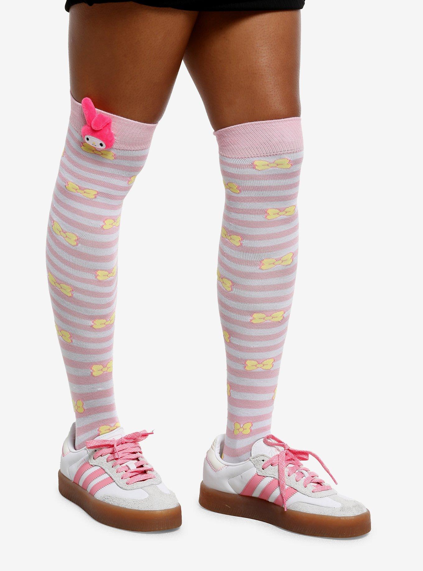 My Melody Stripe Bow Plush Over-The-Knee Socks, , hi-res