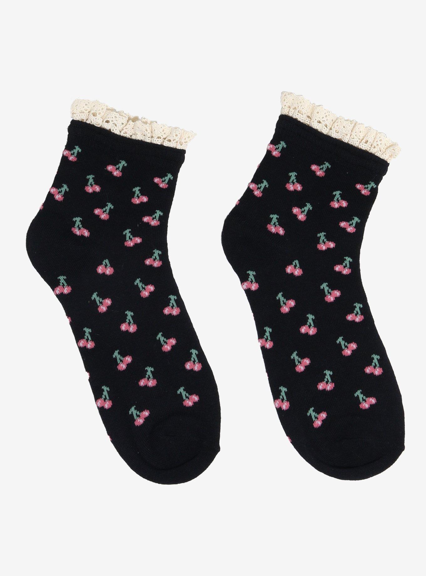 Cherry Ruffle Ankle Socks, , hi-res
