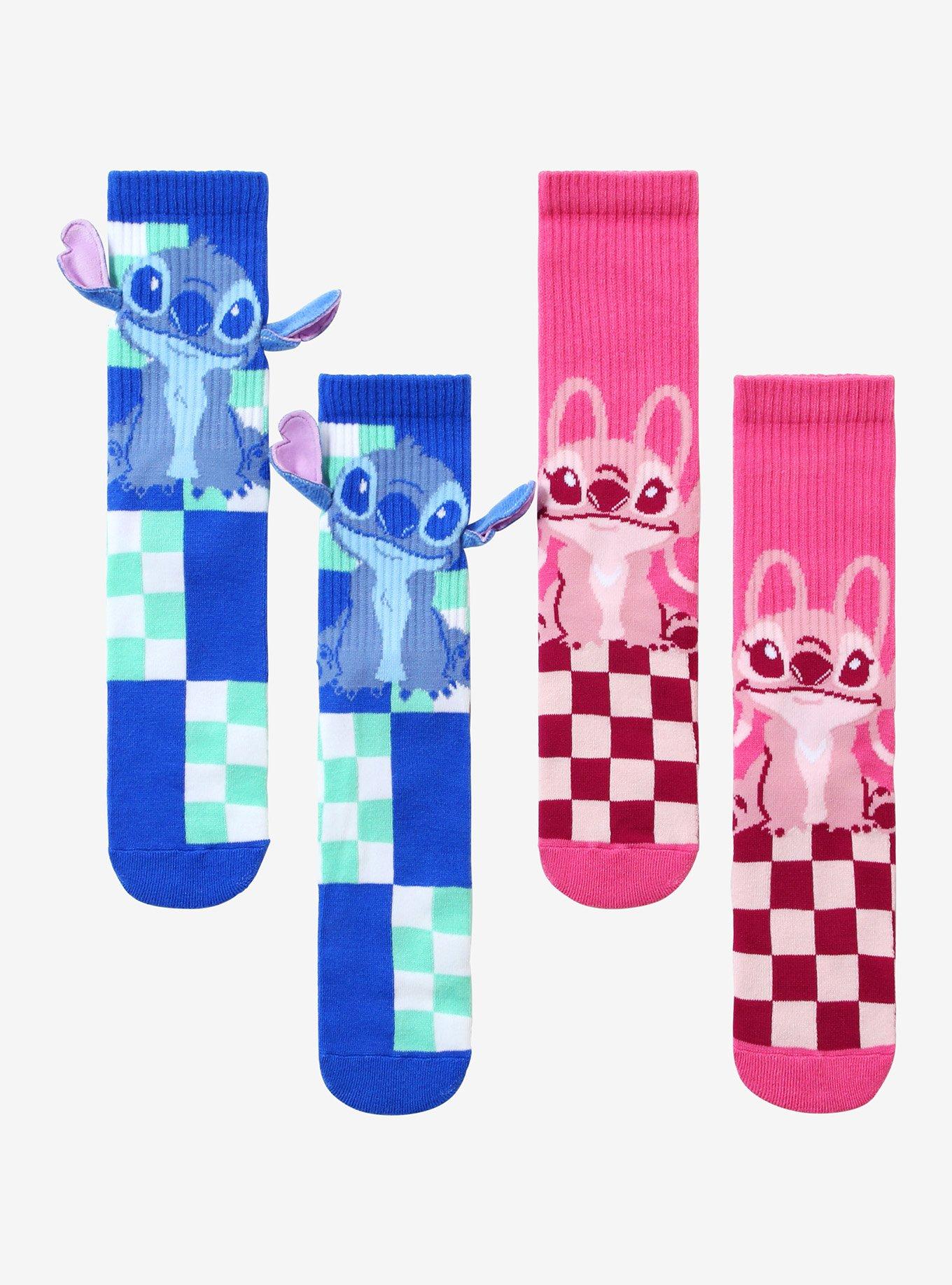 Disney Stitch & Angel Checkered Crew Socks 2 Pair, , hi-res