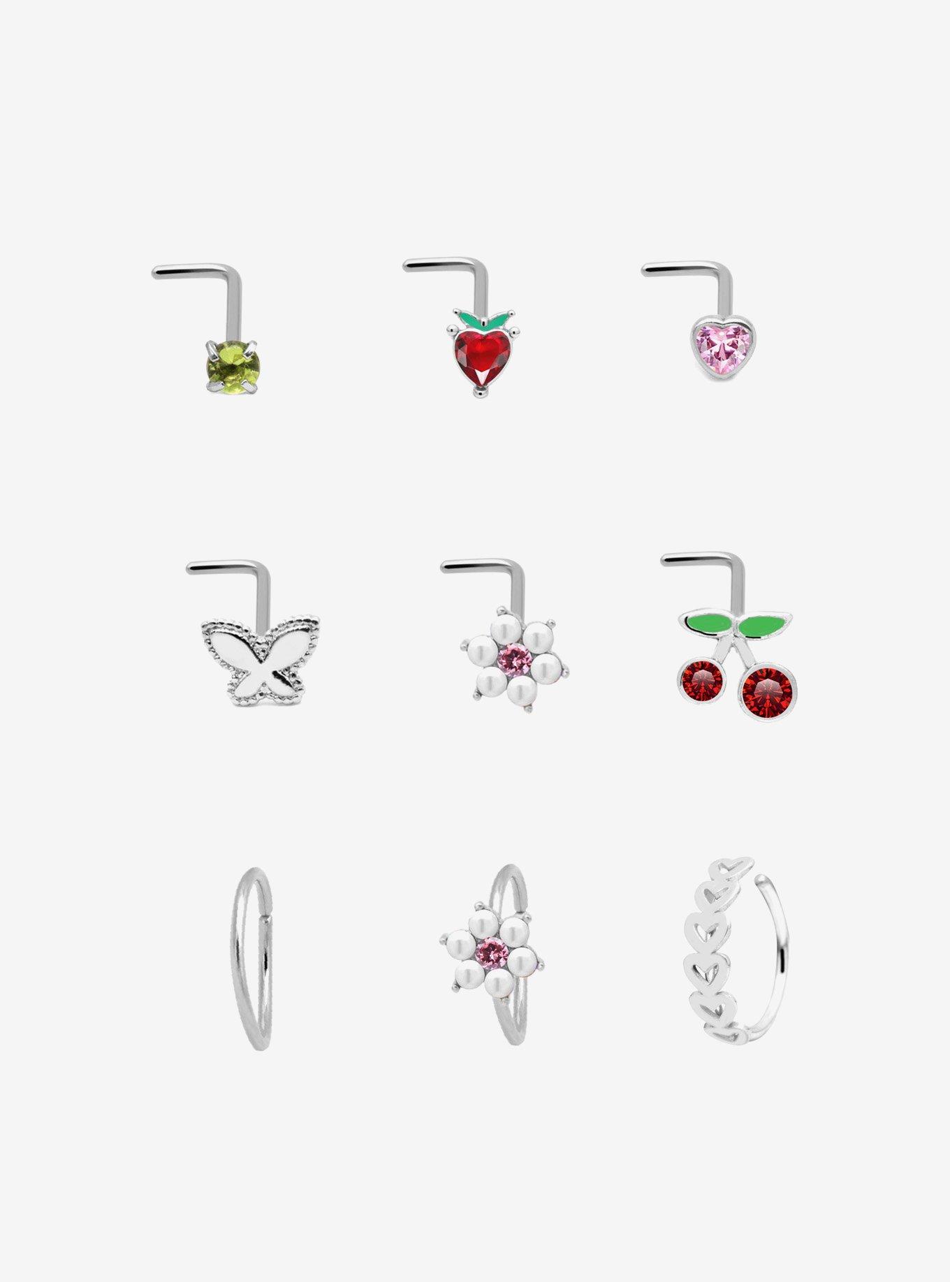 Steel Cherry Nose Stud & Hoop 9 Pack, , hi-res