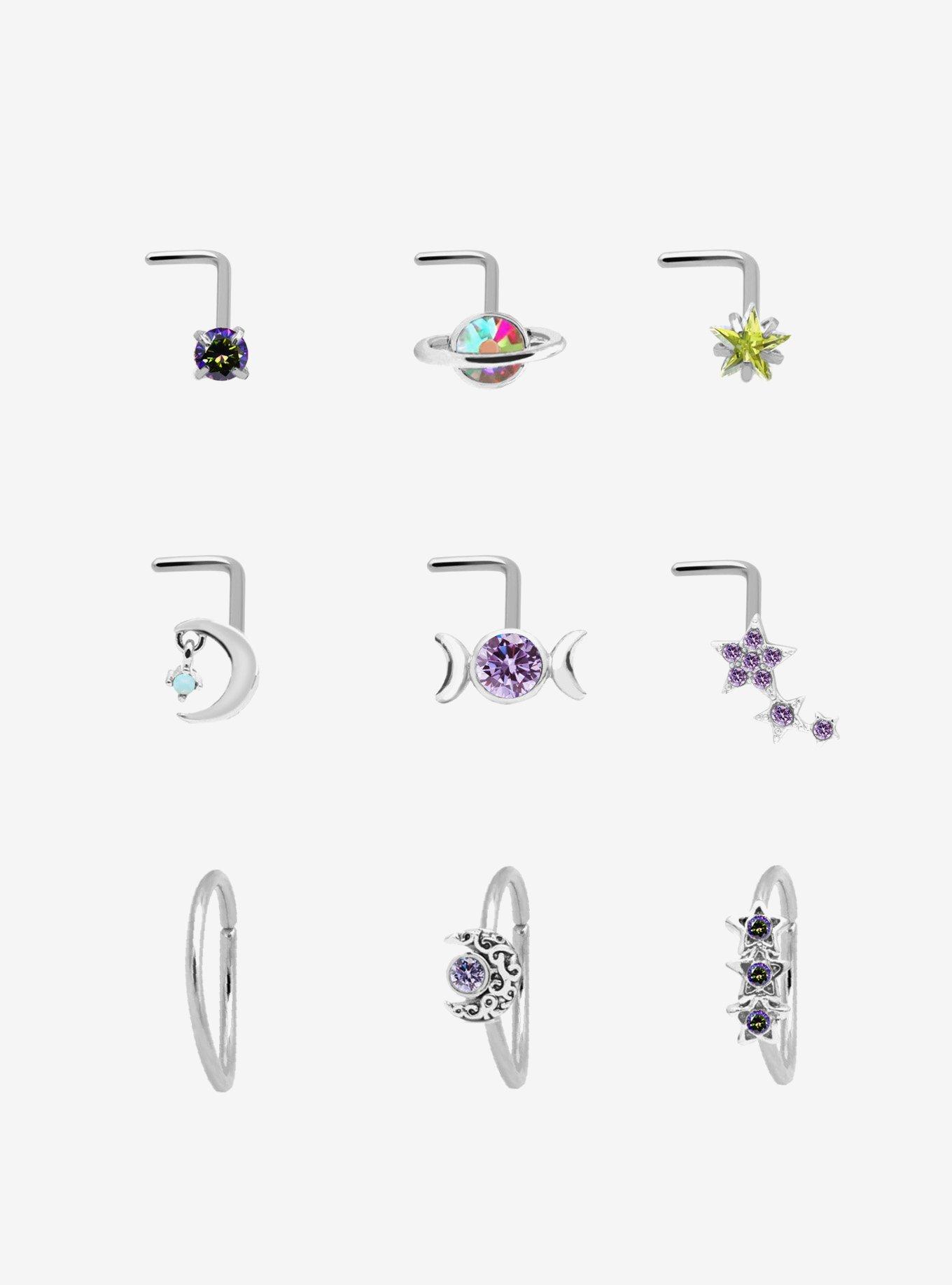 Steel Purple Celestial Nose Stud & Hoop 9 Pack, , hi-res