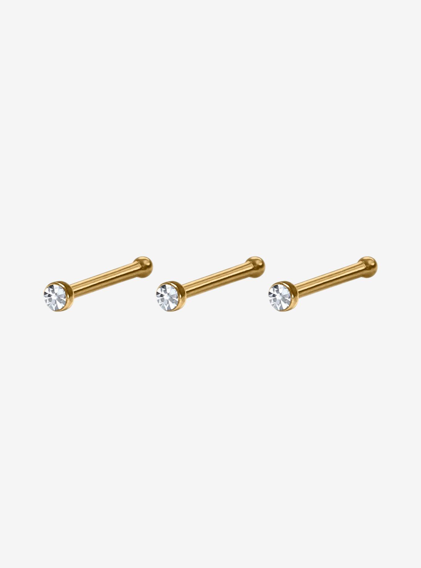 Steel Gold CZ Nose Stud 3 Pack, , hi-res