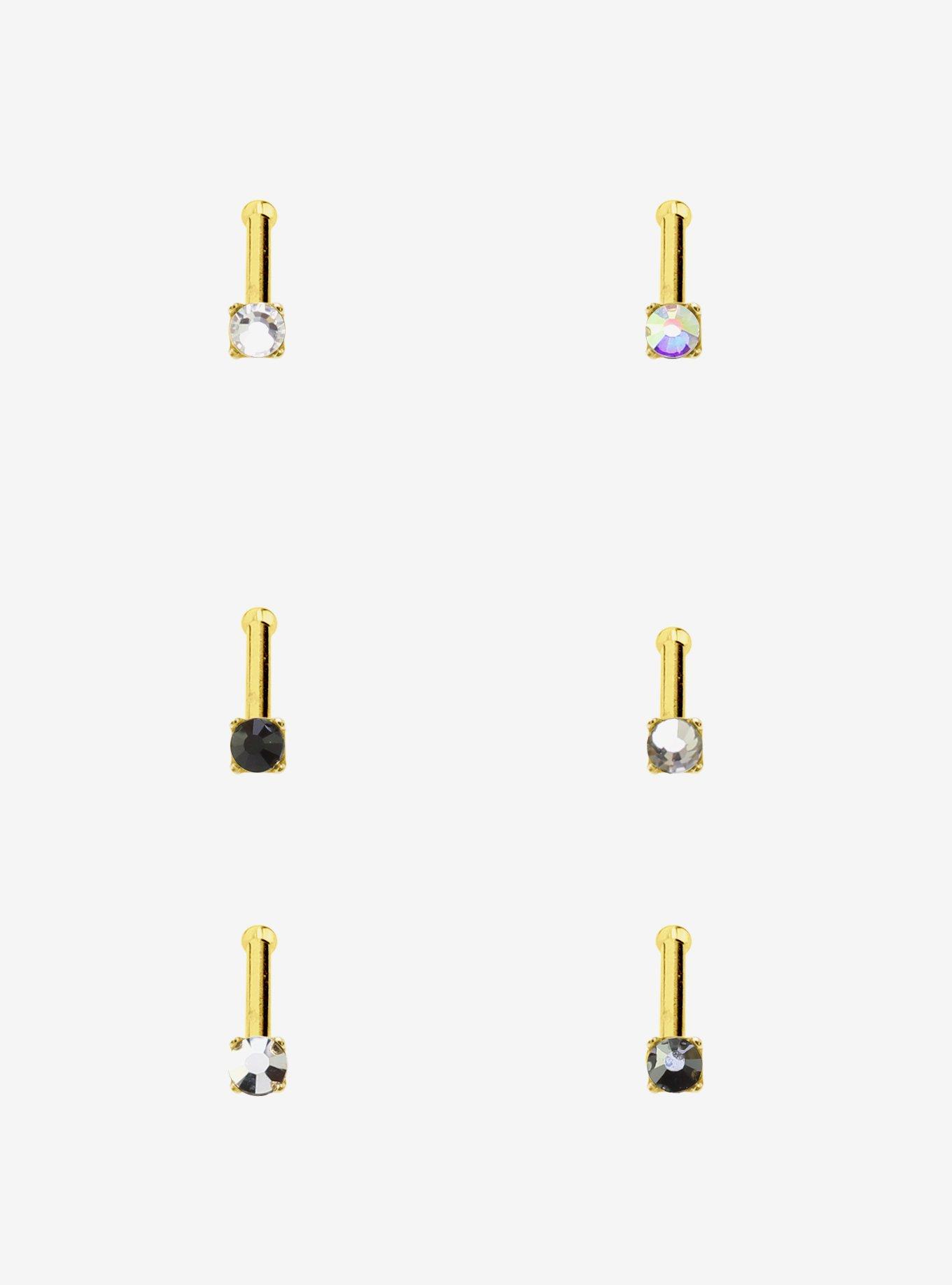 Steel Gold Basic Nose Stud 6 Pack, , hi-res