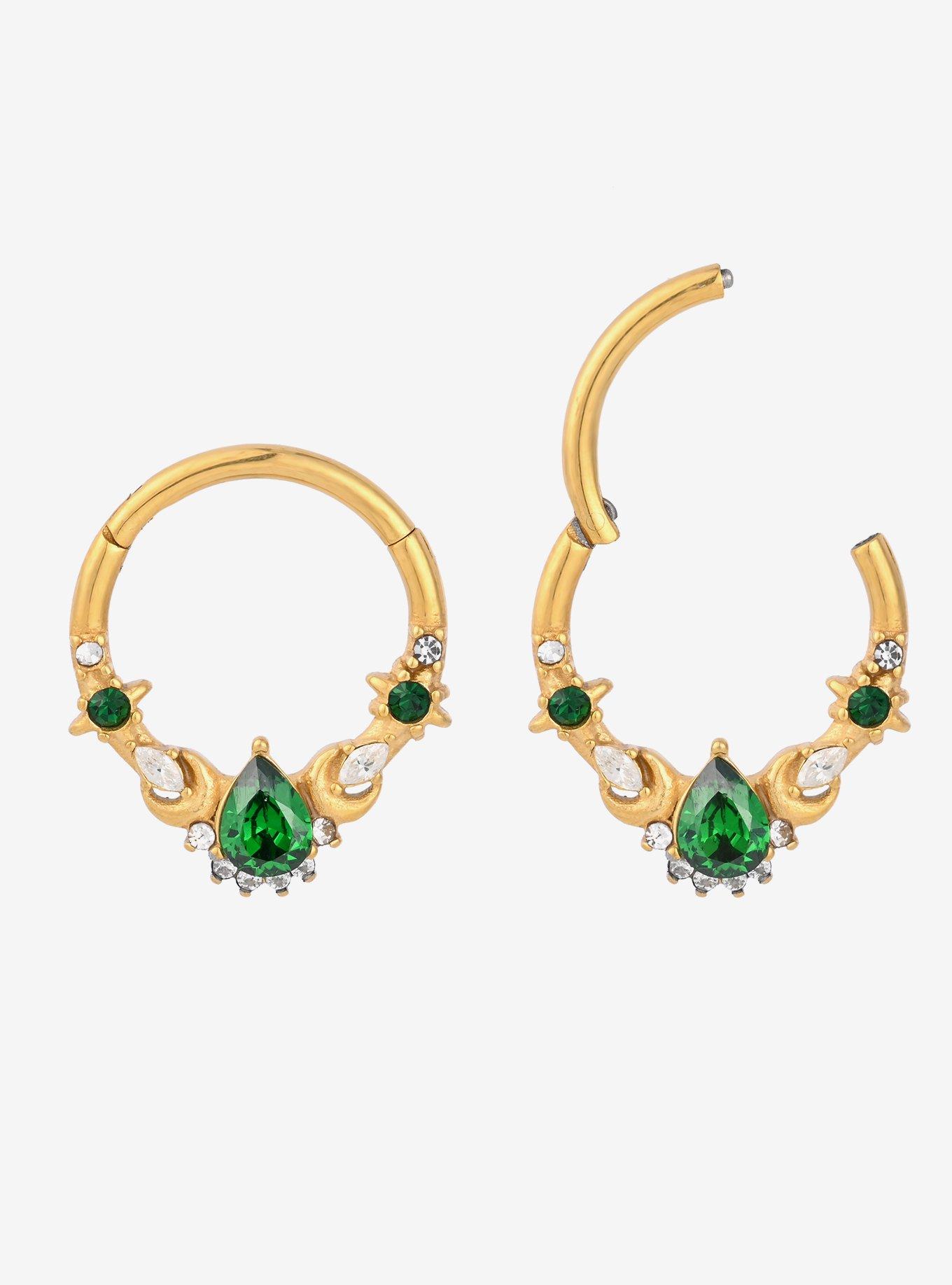 Steel Gold Emerald Moon Hinged Clicker, , hi-res