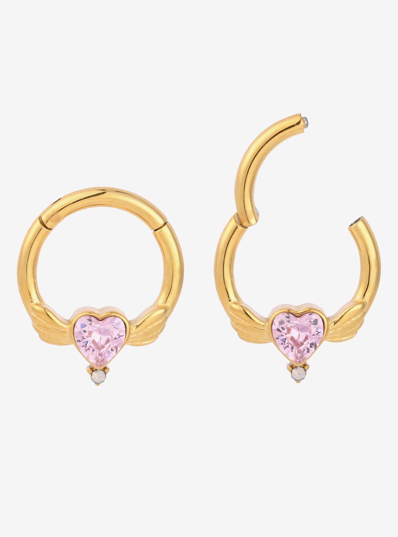 Steel Gold Kawaii Heart Hinged Clicker, , hi-res