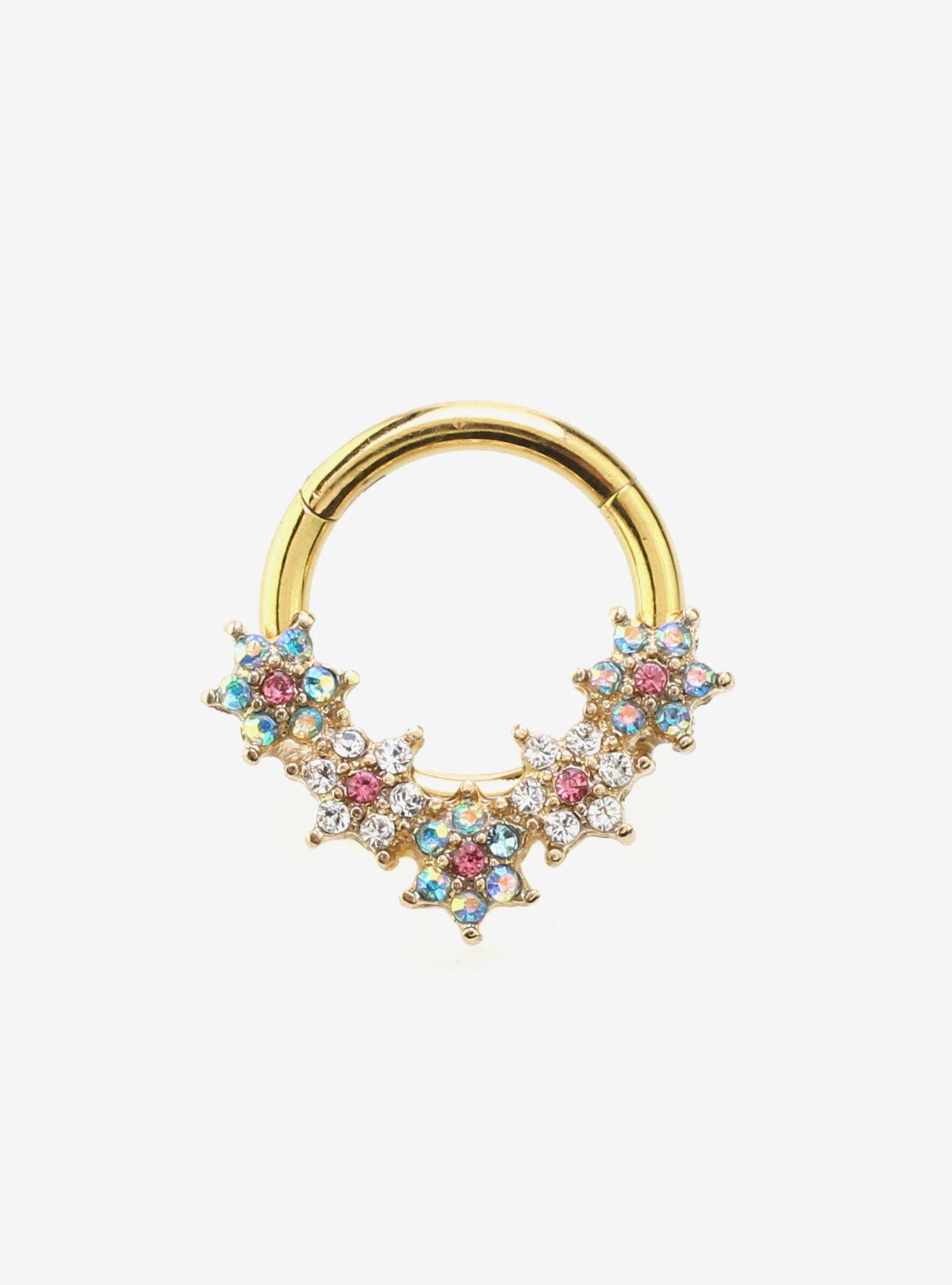 Steel Blue & Pink Floral Bling Hinged Clicker, , hi-res
