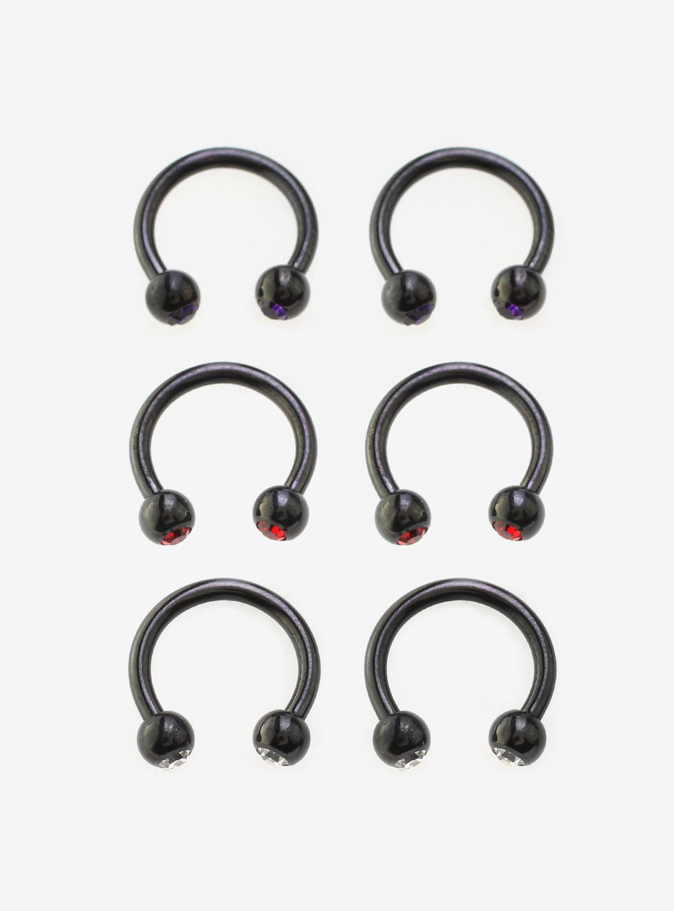Steel Black & Colorful Gem Circular Barbell 6 Pack, , hi-res