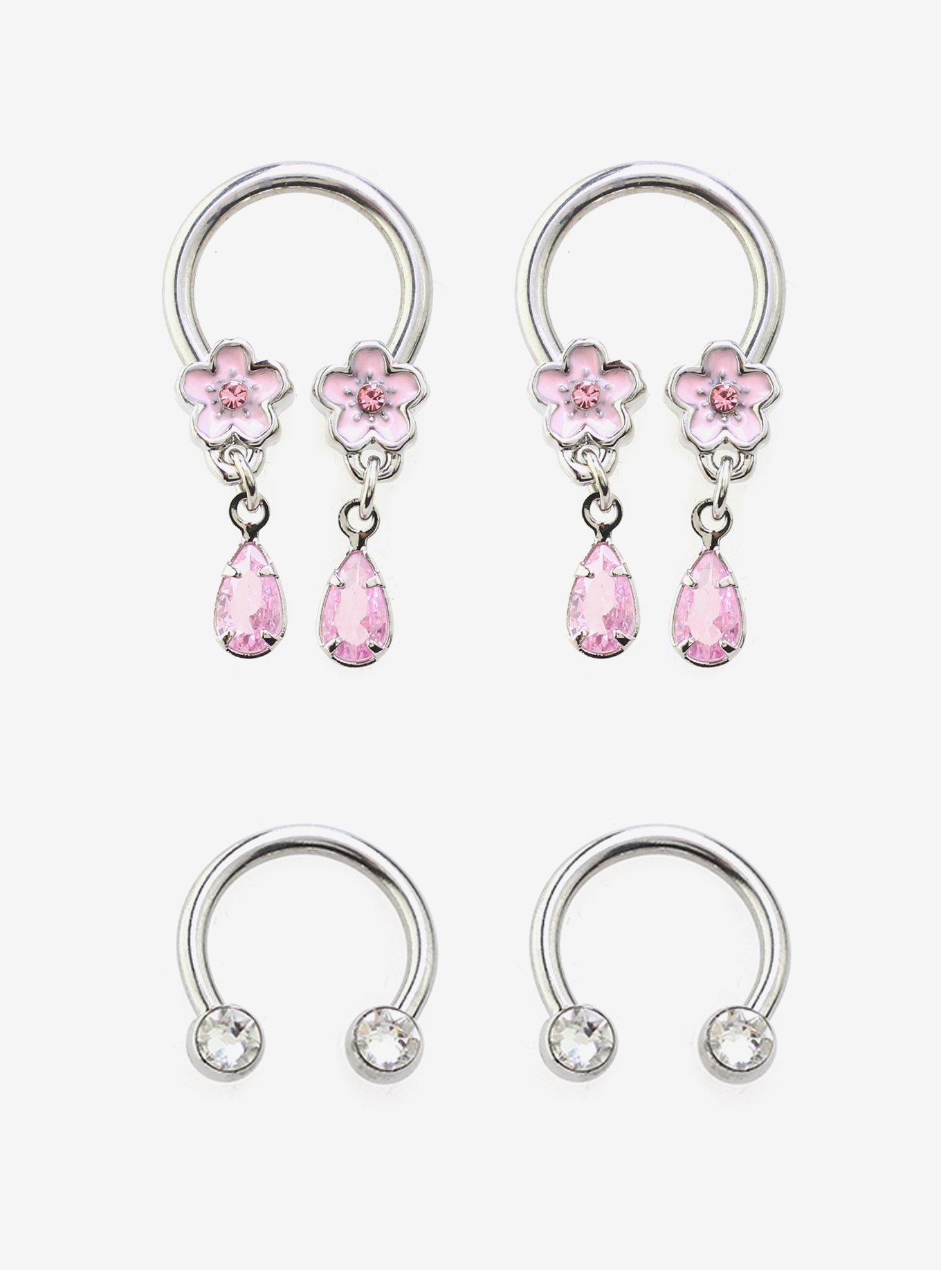 Steel Silver Sakura Flower Circular Barbell 4 Pack, , hi-res