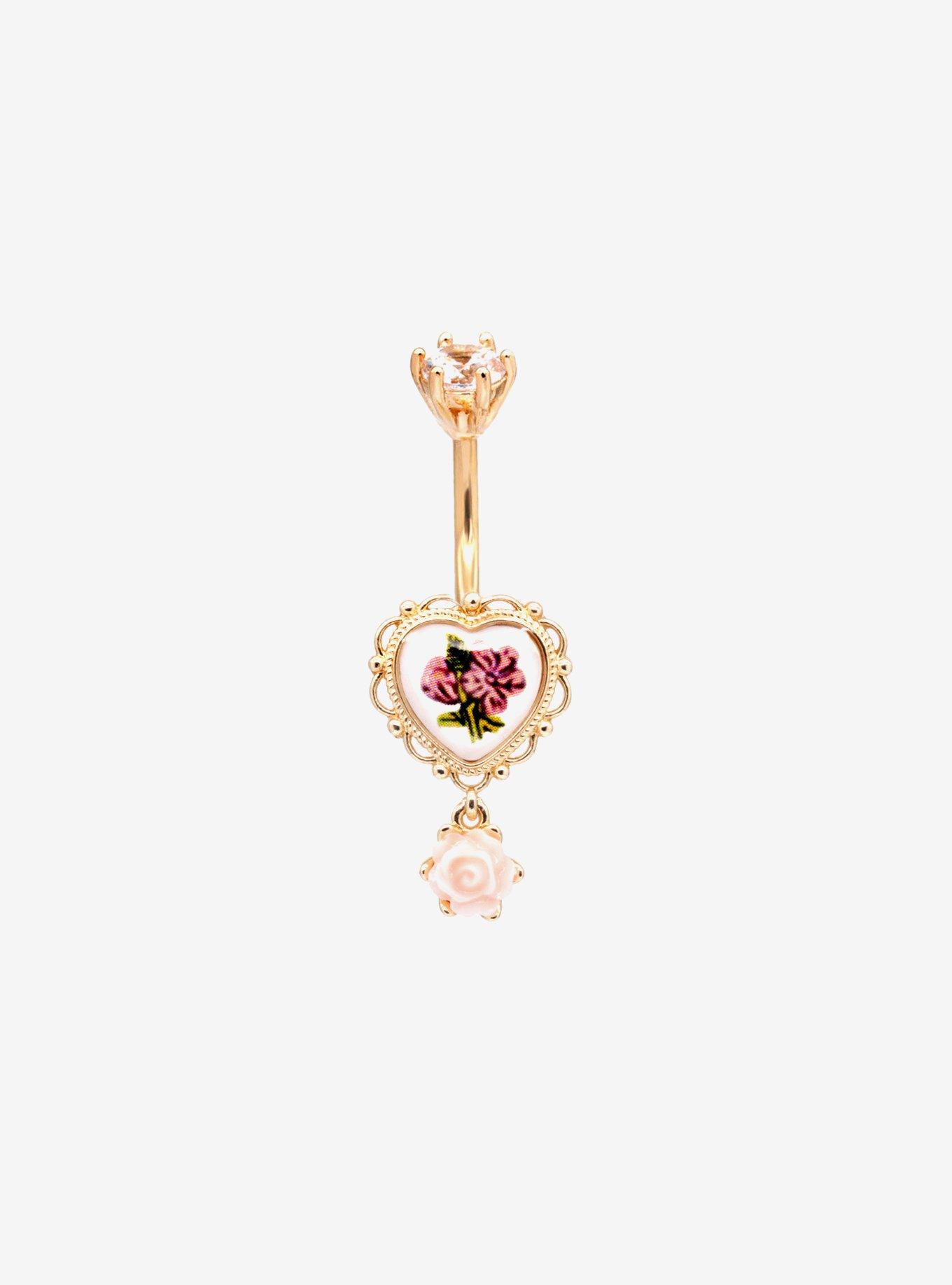 14G Steel Rose Cameo Navel Barbell, , hi-res