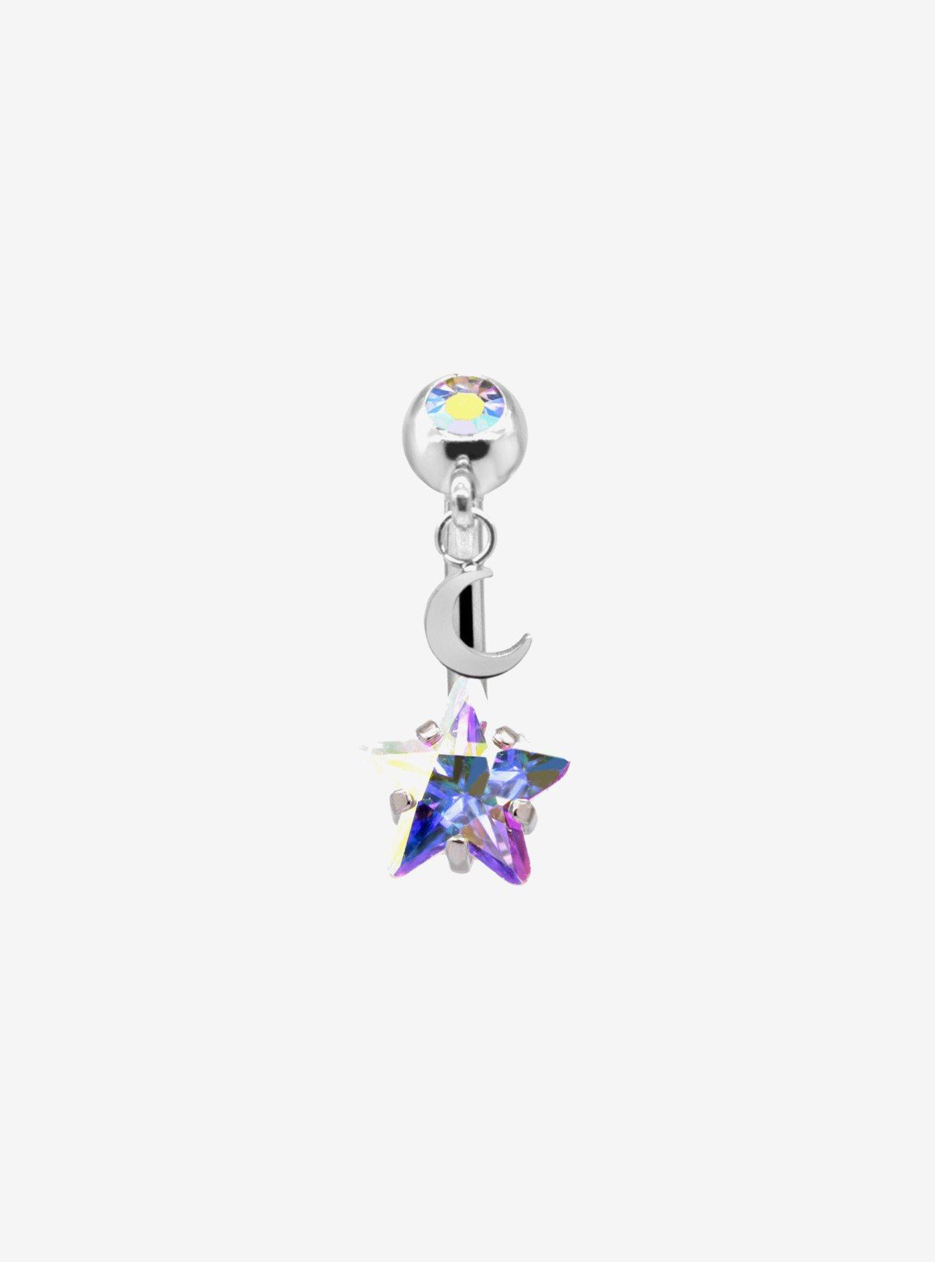 14G Steel Crescent Moon Navel Barbell, , hi-res