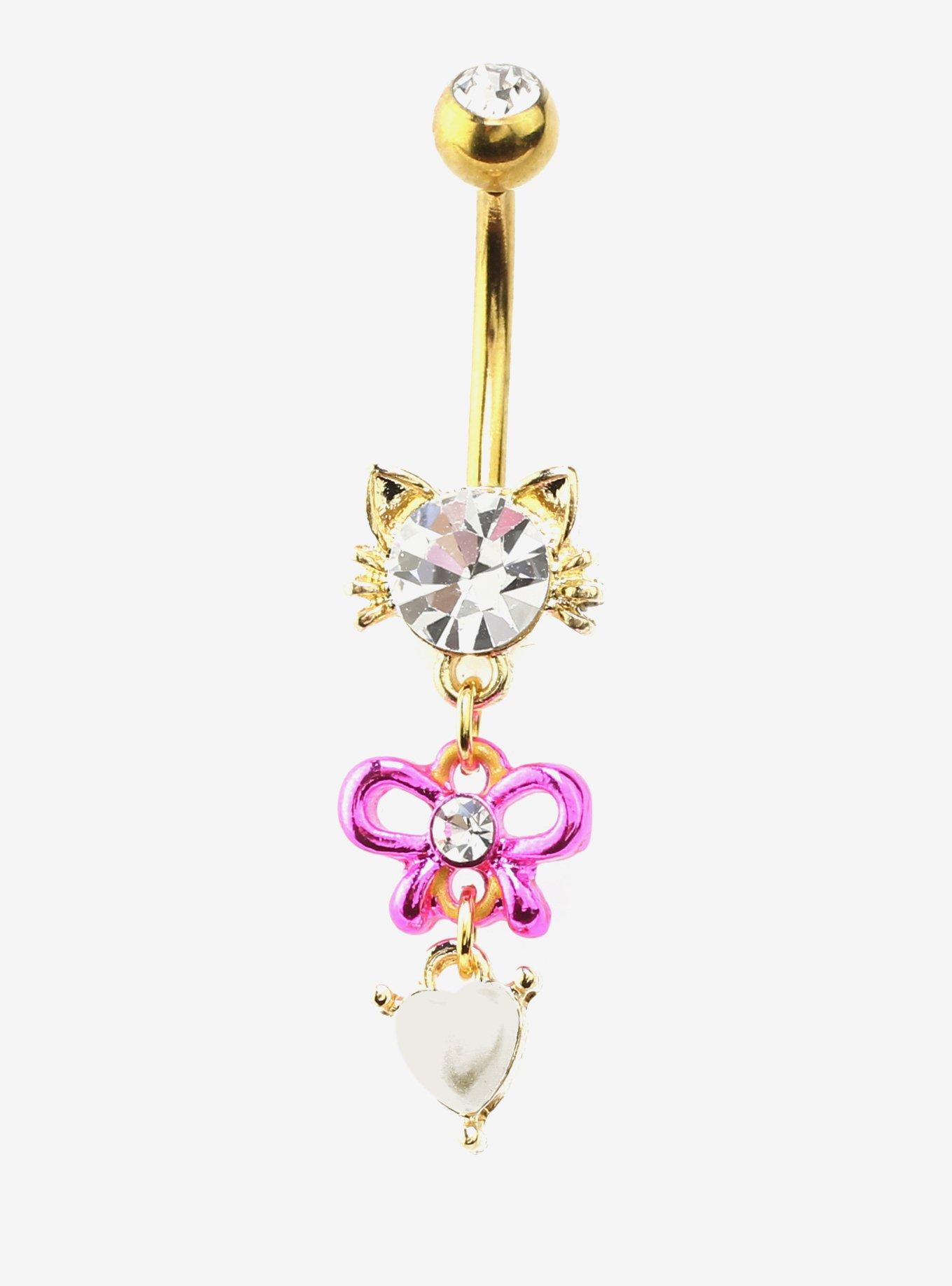 14G Steel Gold Cat Bow Navel Barbell, , hi-res