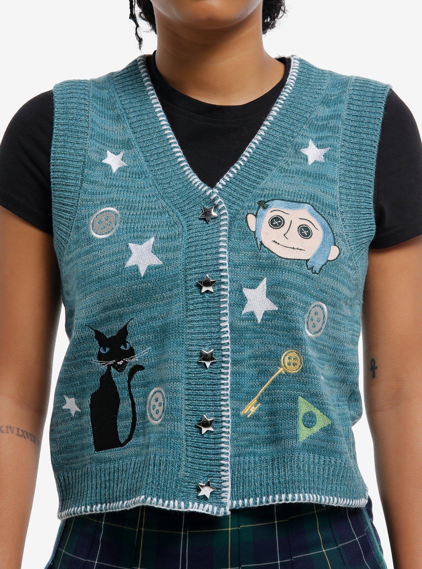 Coraline Icons Knit Girls Sweater Vest | Hot Topic