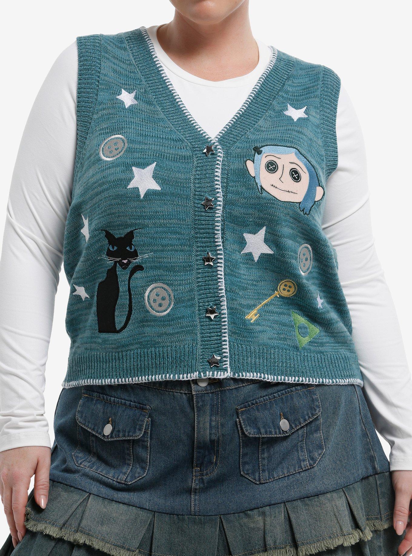 Coraline Icons Knit Girls Sweater Vest Plus Size, , hi-res