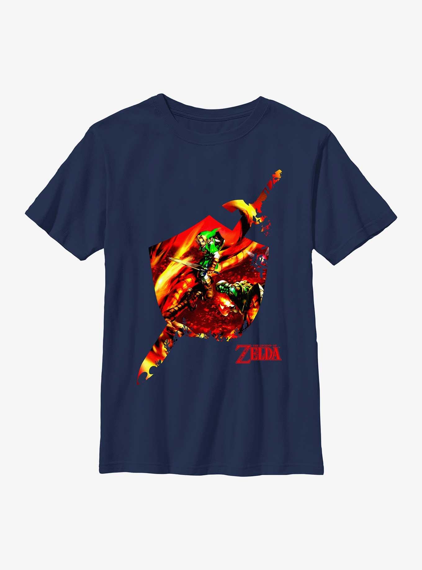 The Legend Of Zelda Link In Fire Shield Emblem Youth T-Shirt, , hi-res
