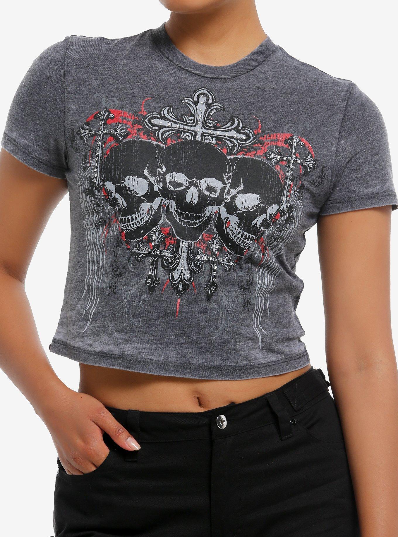 Skulls & Rhinestones Girls Baby T-Shirt, BLACK, hi-res