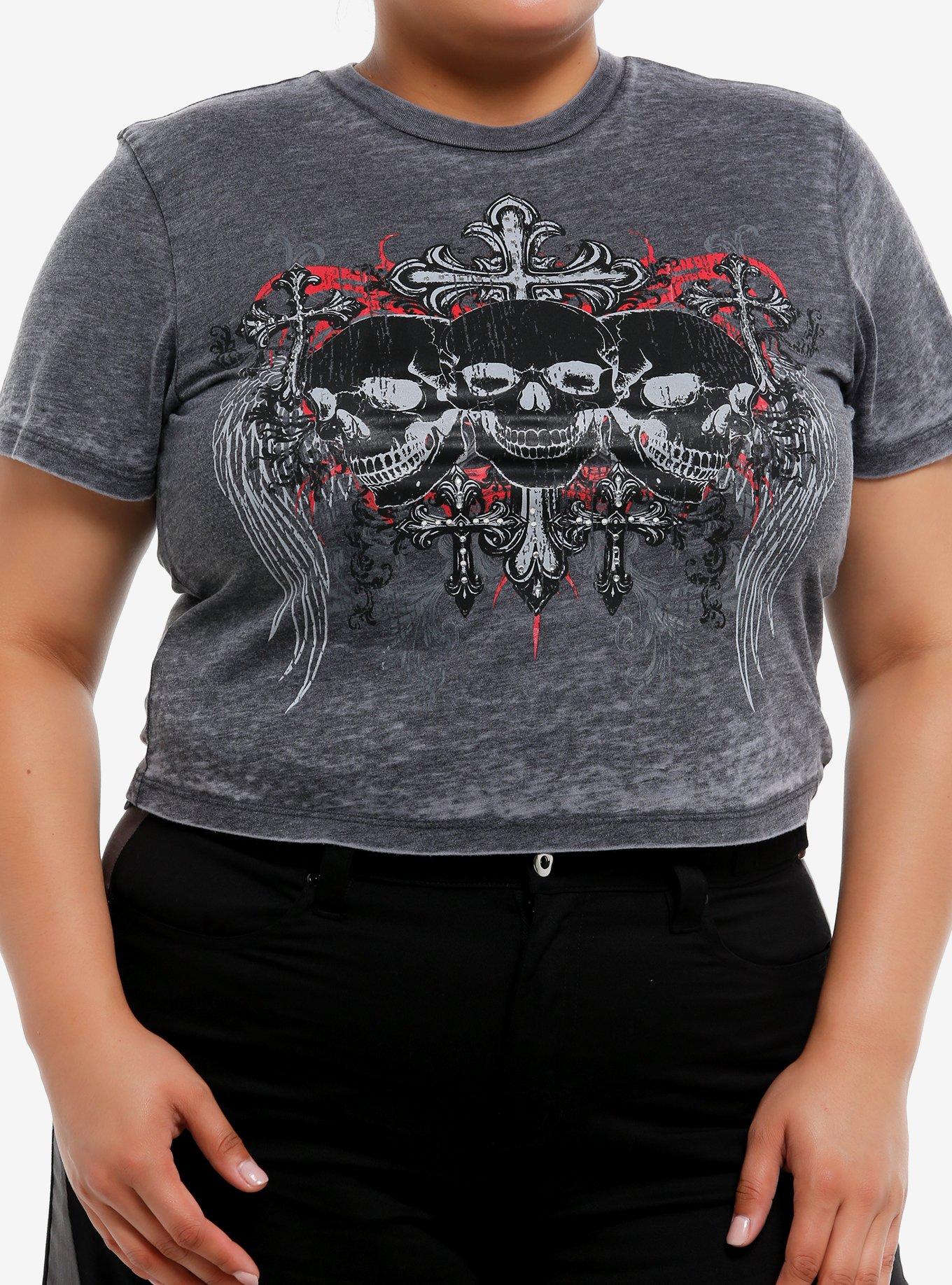 Skulls & Rhinestones Grey Girls Baby T-Shirt Plus Size, , hi-res