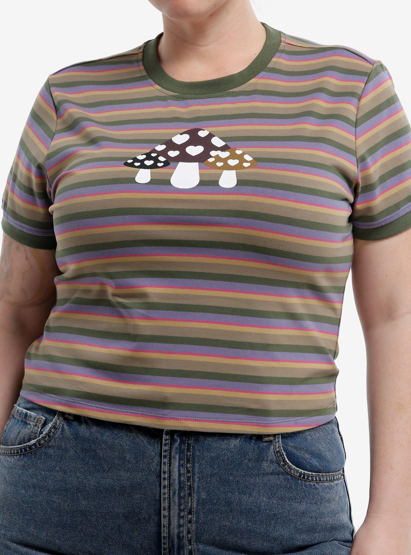 Thorn & Fable Heart Mushroom Stripe Girls Ringer Baby T-Shirt Plus Size, , hi-res