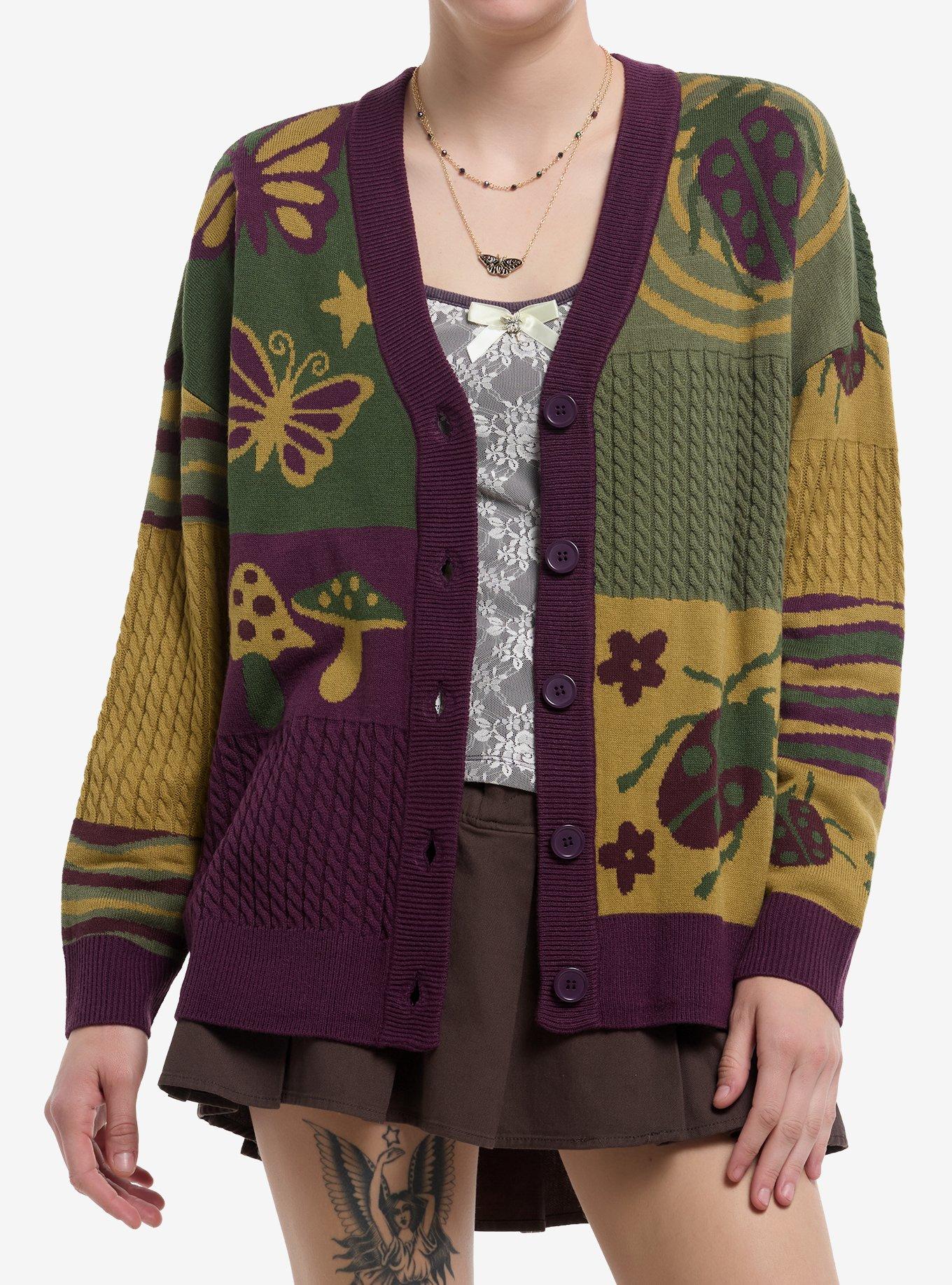 Thorn & Fable Grunge Bug Patchwork Girls Cardigan, , hi-res