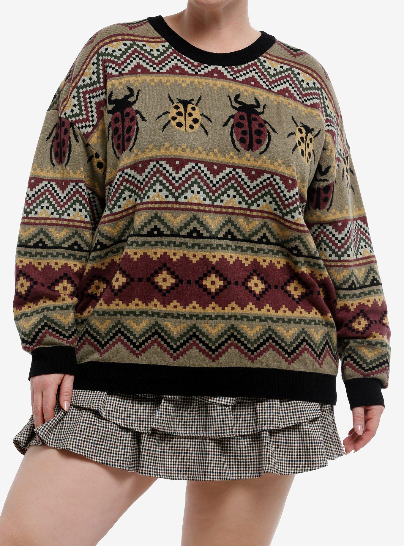 Thorn & Fable Bugs Grandpa Knit Girls Sweater Plus Size, BROWN, hi-res