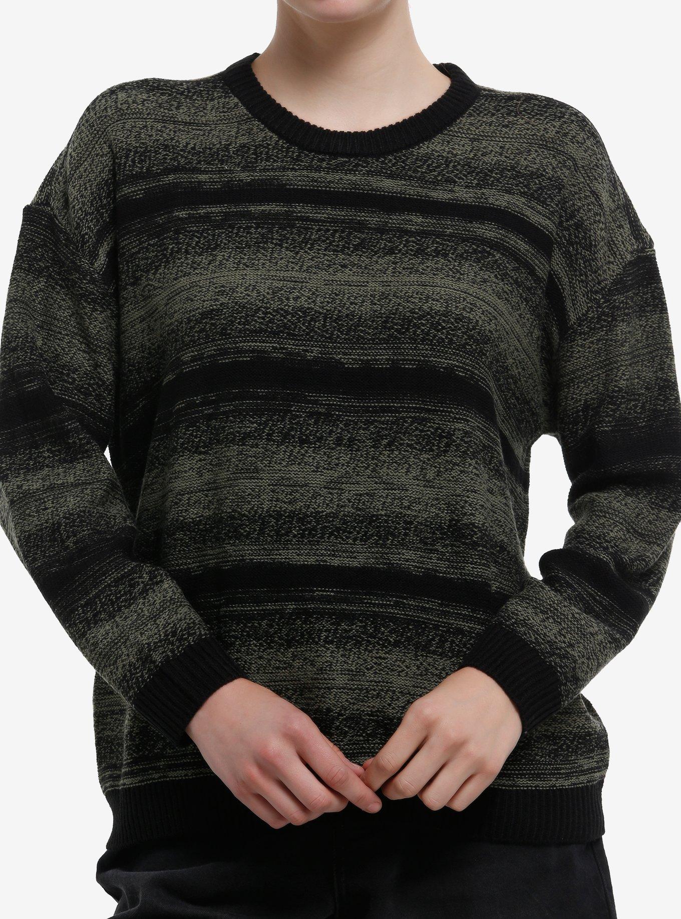 Social Collision Green & Black Stripe Girls Oversized Sweater, , hi-res