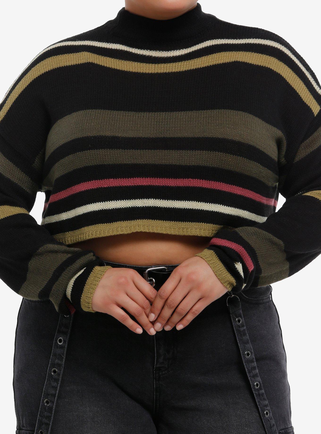 Black & Green Stripe Bolero Girls Crop Shrug Plus Size, , hi-res